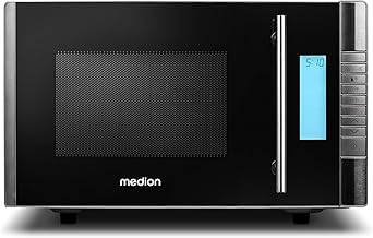 MEDION MD 14482 Mikrowelle mit Grill / 20L Garraum / 8 Automatikprogramme/Auftaufunktion / 800 Watt Mikrowellen- und 1000 Watt Grillleistung/Zeitschaltuhr/Grillrost/silber/schwarz