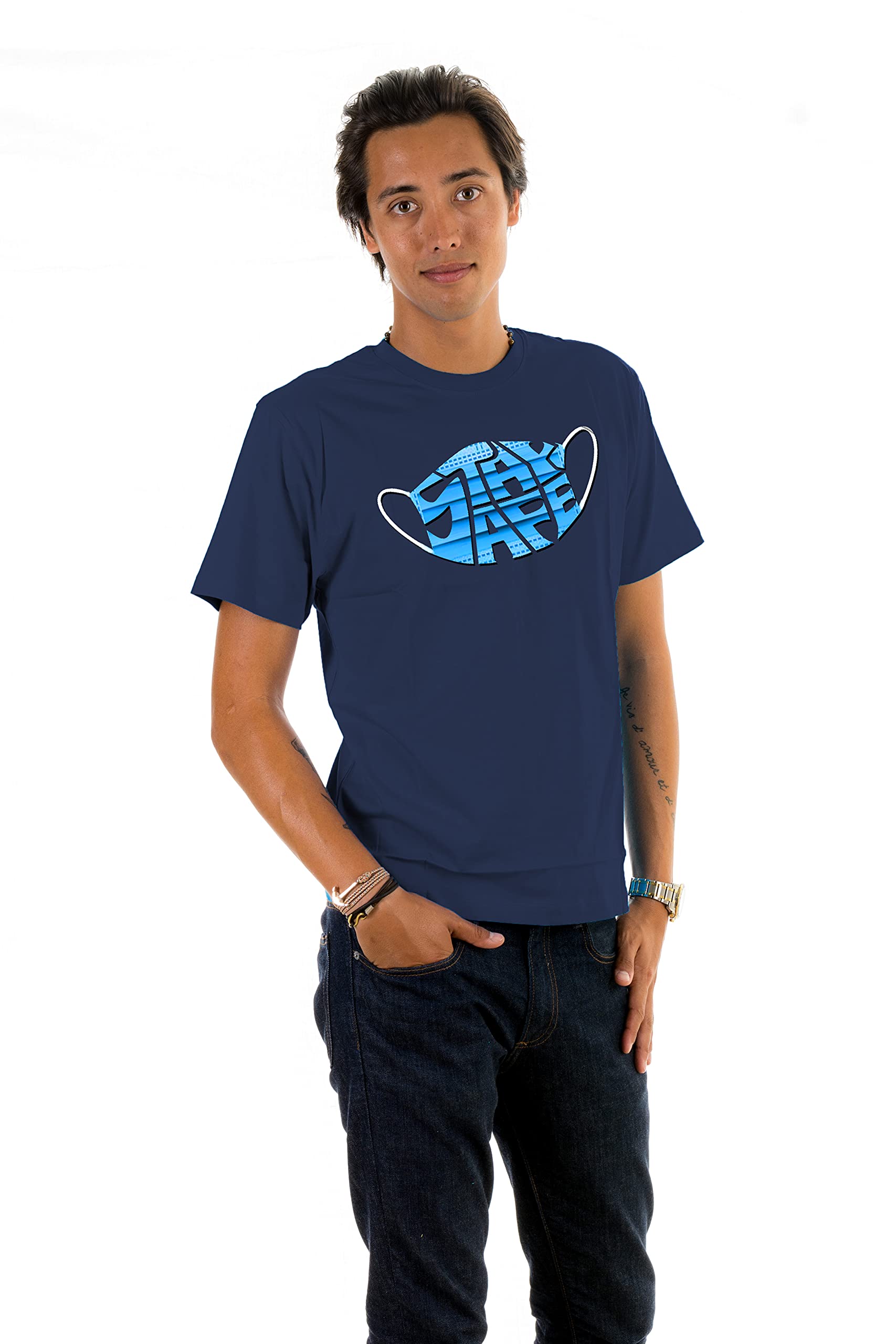 GenericTshirt Factory Stay Safe Design Tshirt For Men In Navy Blue Color Size Medium