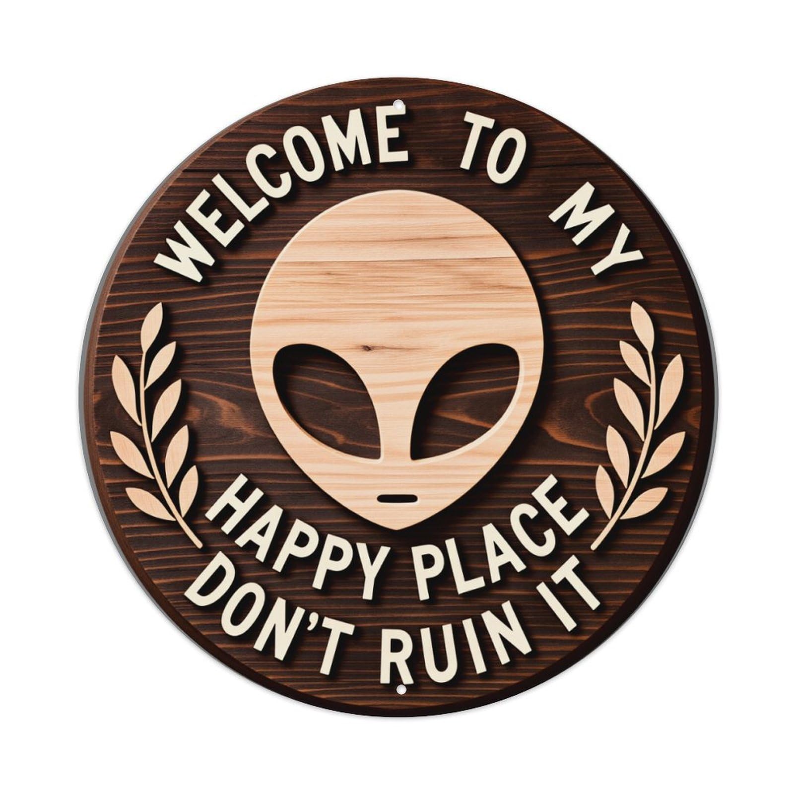 Alien Face Wood Sign Pattern Round Tin Sign Vintage Style Metal Sign Home Bar Garden Wall Plaque Decor Metal Poster 8x8 Inch