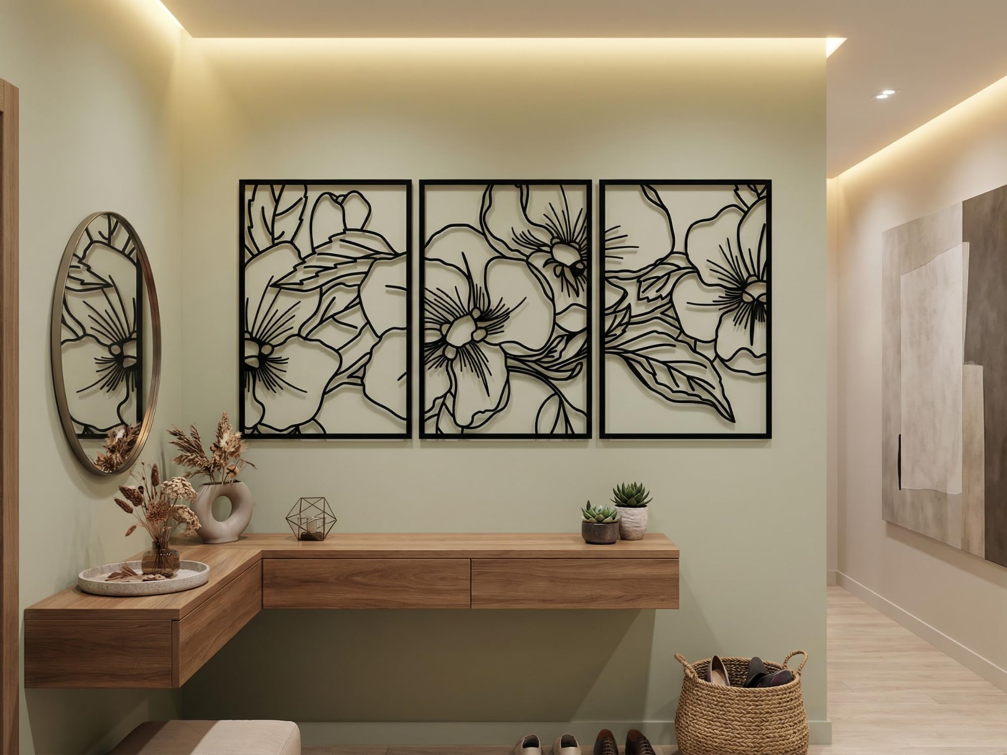 VAILLA Blumen Wanddeko Holz 3D – Wandbild 4er Set Wohnzimmer Schlafzimmer