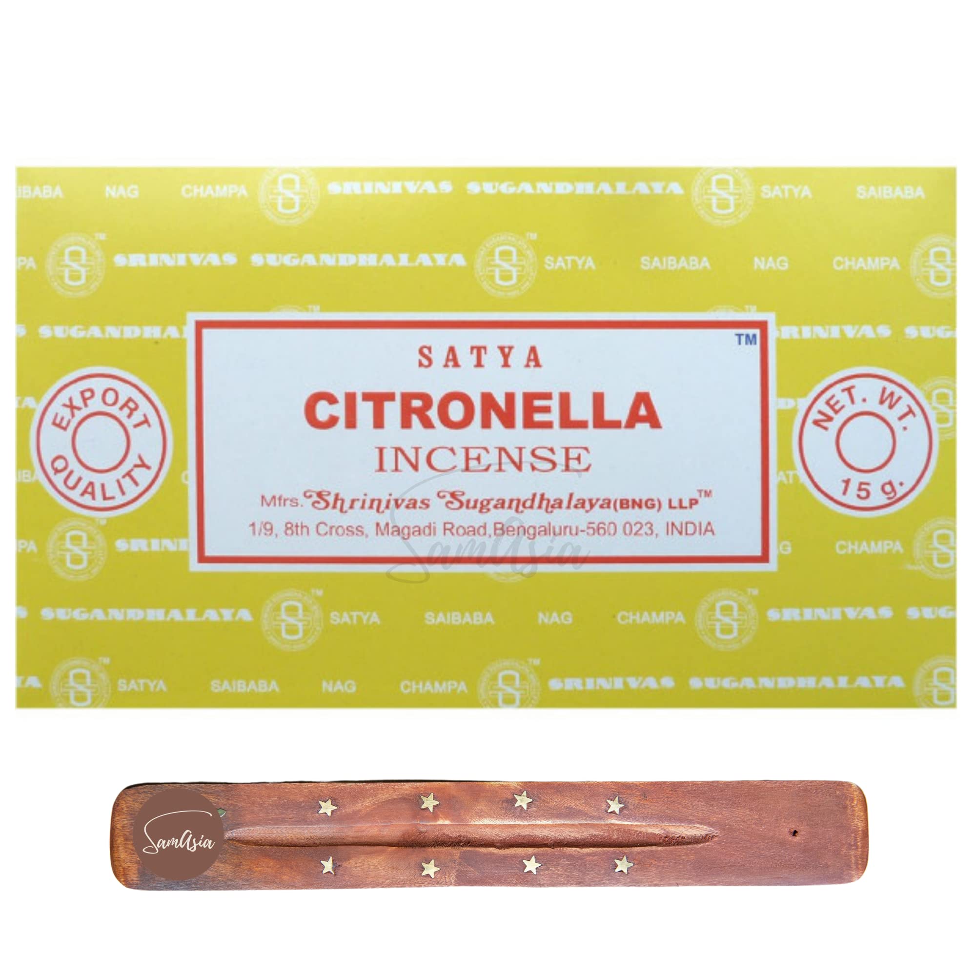 Samasia Satya Nag Champa Citronella Incense Sticks | X12 Pack | With Incense Sticks Holder | Used For Ciomatherapy, Spa, Yoga, Weddings, Meditation, Healing, Positivity And Relaxation