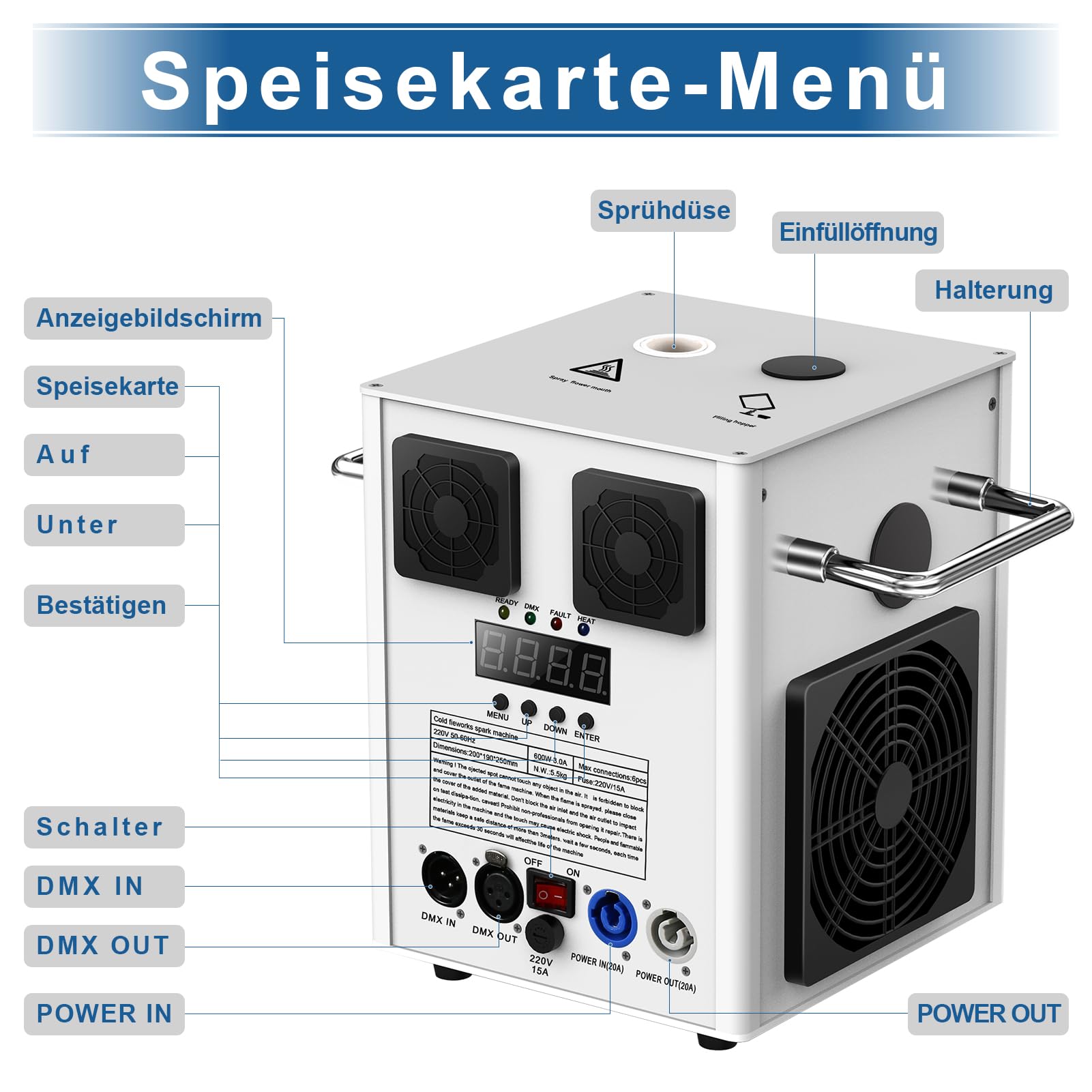 530W Macchina Pirotecnica per Fuochi d'artificio Cold Spark, DMX Effetto Macchina per Palcoscenico con Telecomando, per Bar, Feste, Halloween, Natale, Matrimoni, Concerti