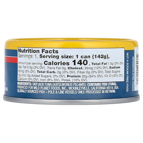 Miniatura 2 de Wild Planet Skipjack Atún salvaje, sin sal añadida, pescado enlatado, atún enlatado, capturado de forma sostenible, sin OMG, Kosher, sin gluten,
