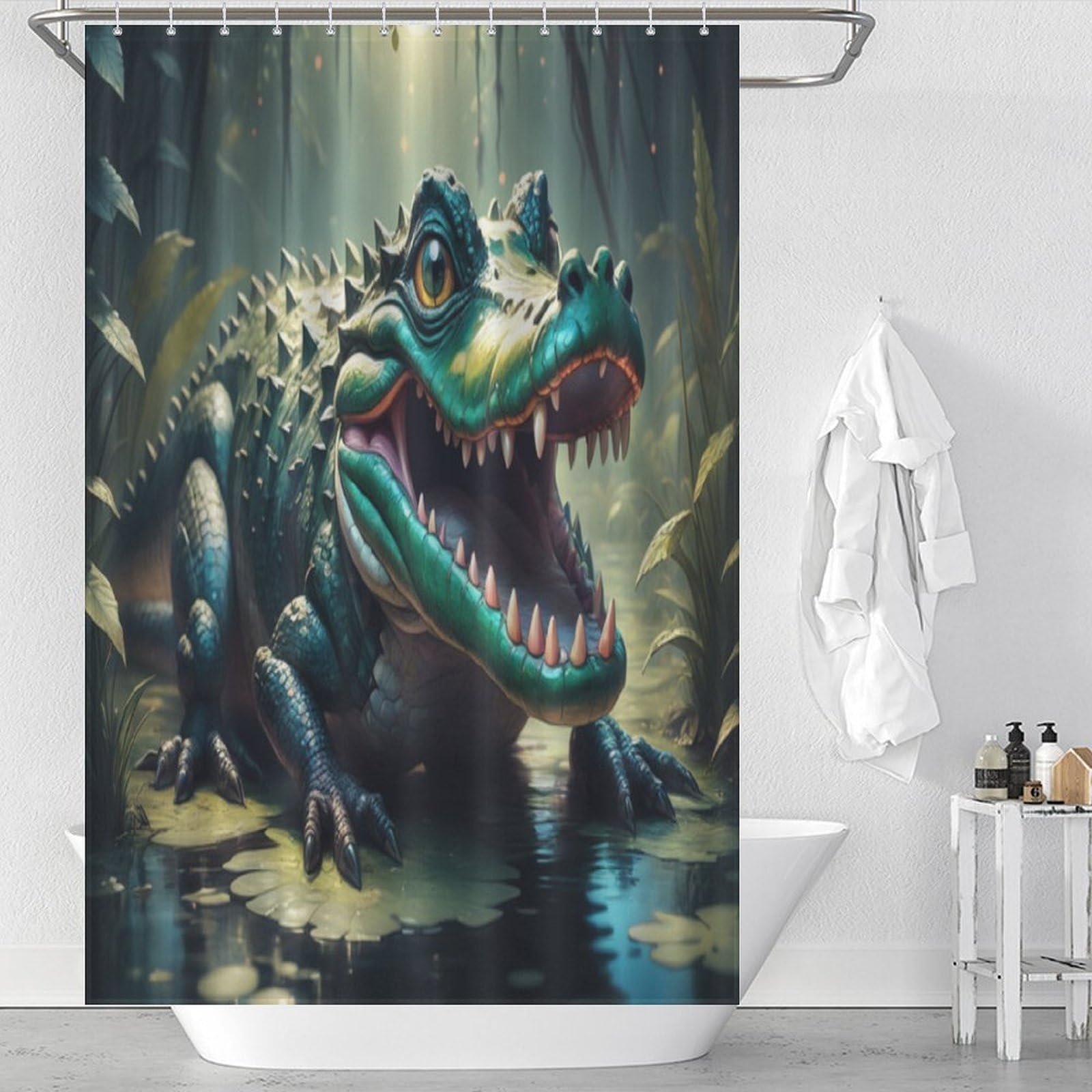 Crocodile rideau de douche étanche anti-moisissure en polyester lavable 48x72Inch pour baignoire