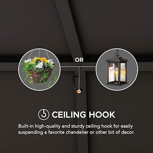 Miniatura 5 de Sunjoy Gazebo de techo rígido de 12 x 16 pies, con marco de acero resistente, doble nivel, para exteriores, con gancho de techo y paredes laterales