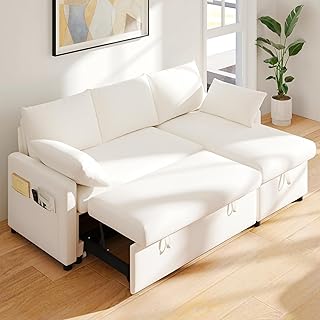 Real Relax 80'' Sofa Bed, L Shaped Chenille Sleeper Sofa Couch with Pull...