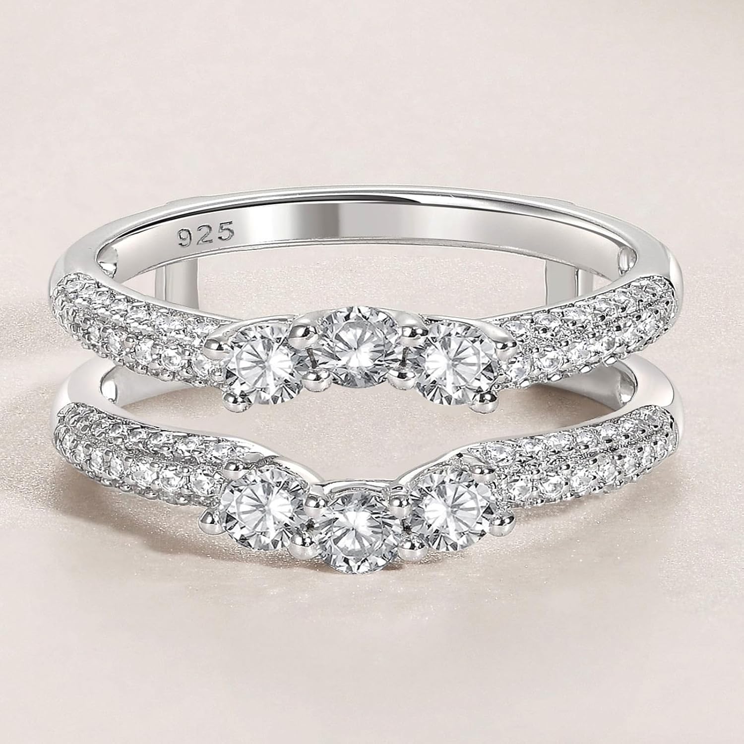 Ring Enhancer Cz Aggie Ring Wrap 925 Sterling Silver Wedding Band Women Bridal Engagement Size