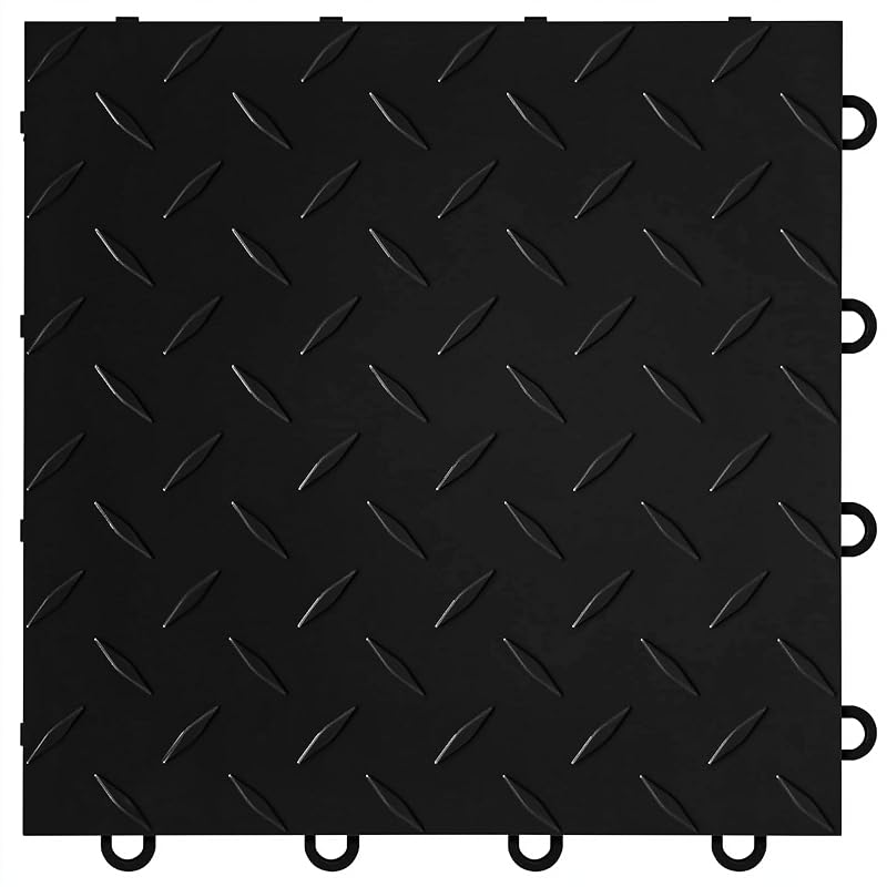 Piso Modular para Garagem IncStores Nitro Tiles com Encaixe, Padrão Diamante, Polipropileno, Preto Midnight Black, 30,5 x 30,5 cm, Kit com 12 Peças