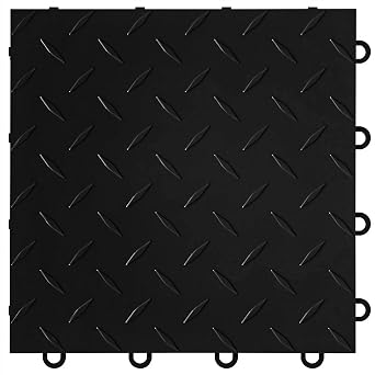 Nitro Tiles by FlooringInc 12" x 12" Interlocking Garage Floor Tiles, Diamond Pattern Heavy Duty Polypropylene Flooring, Modular Snap-Together Non-Slip Floor Tile, Midnight Black, 24-Pack 24 Sq Ft