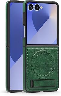 Lunivop for Samsung Galaxy Z Flip 7 Case PU Leather [Compatible with Magsafe Wireless Charging] Magnetic Cover Stand Funda para Z Flip 7 Rugged Best Phone Cases Green