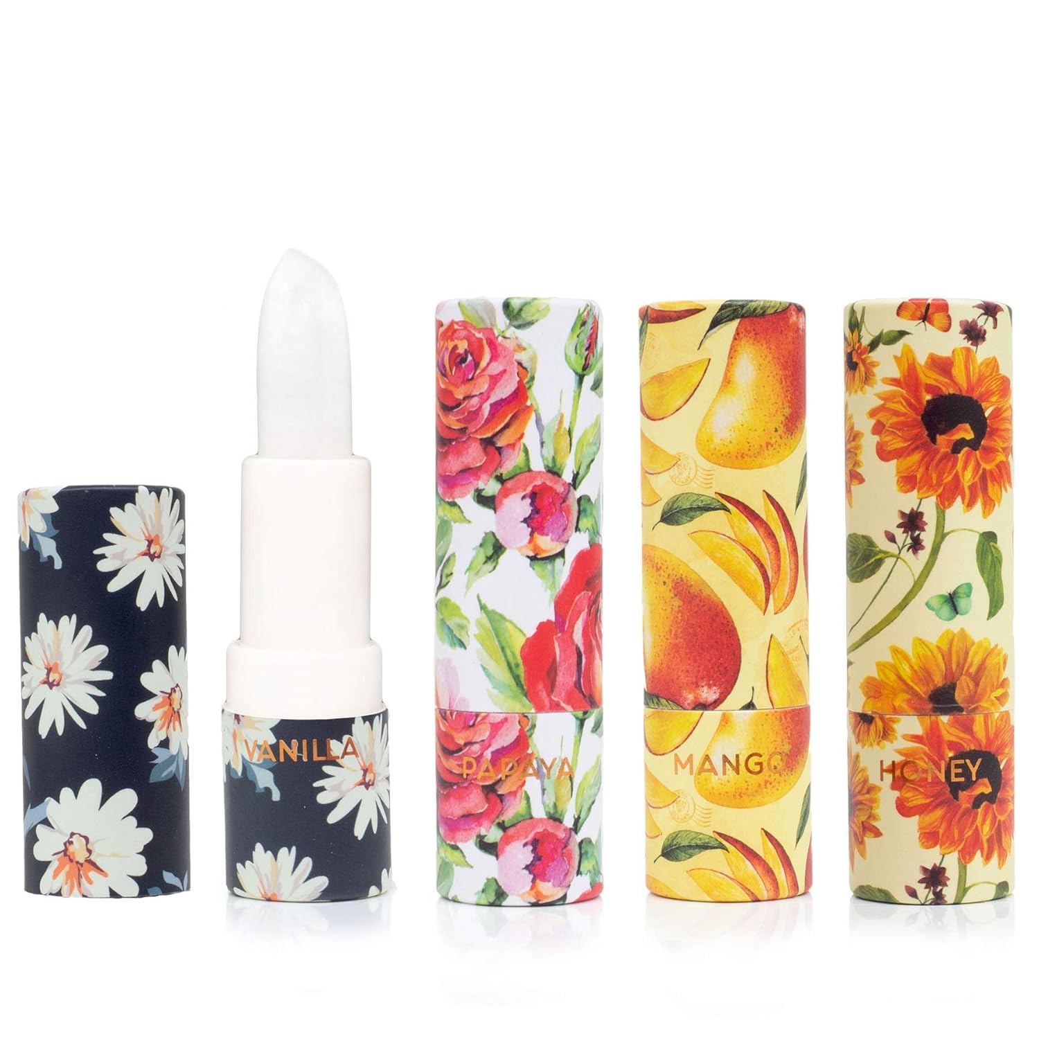 Amazon Com Beauty Concepts Four Pack Lip Balm Collection With Shea Butter Moisturizing Lip Balm Softening Lip Balm Set Honey Mango Papaya Vanilla Beauty Personal Care
