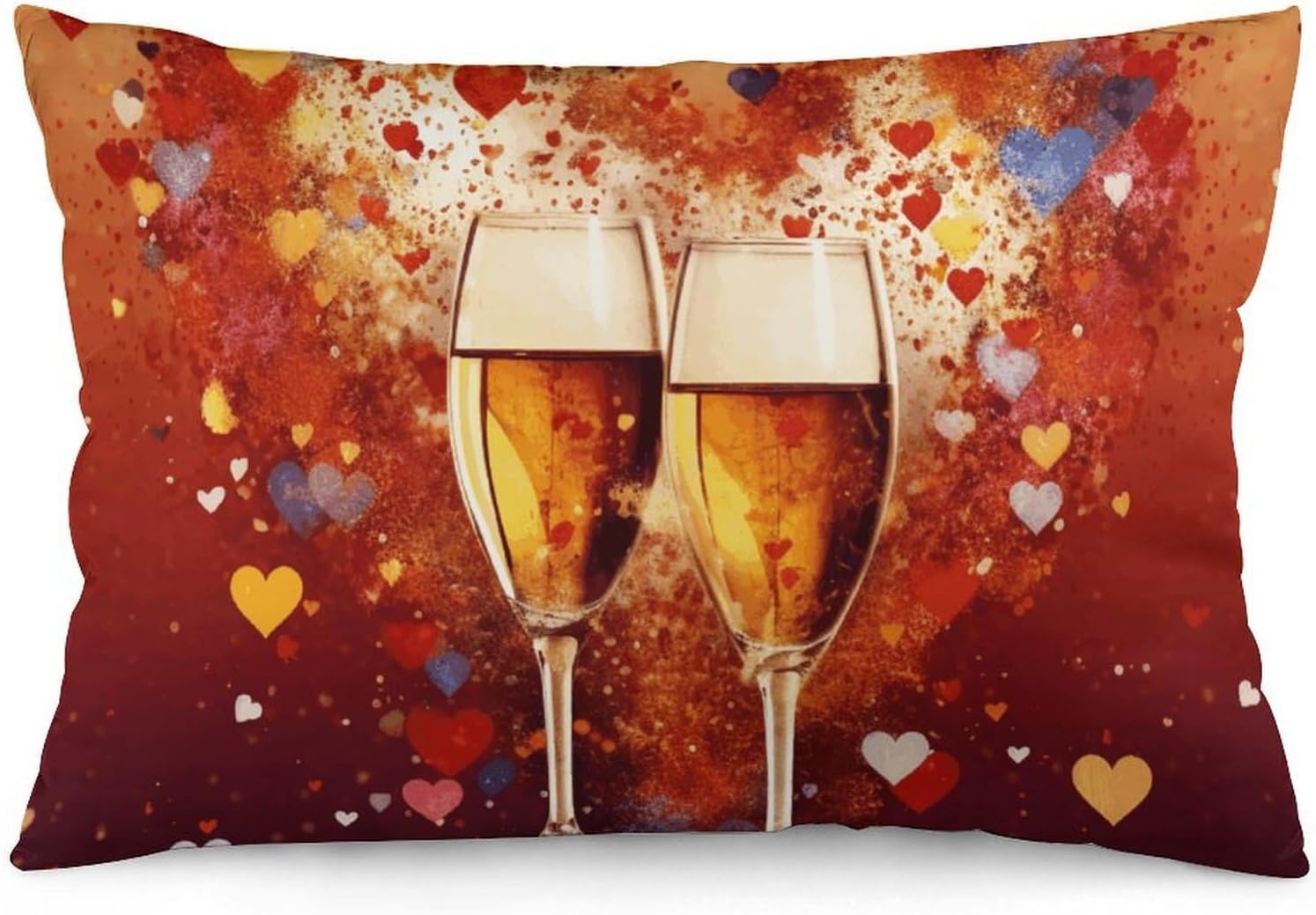 Colorful Heart Champagne Pillow Cases Queen Size Set of 1 Soft Comfortable Throw Pillows Covers Decorative Pillowcase with Zipper Bed Cushion Covers for Couch Sofa Bedroom 12 "x20