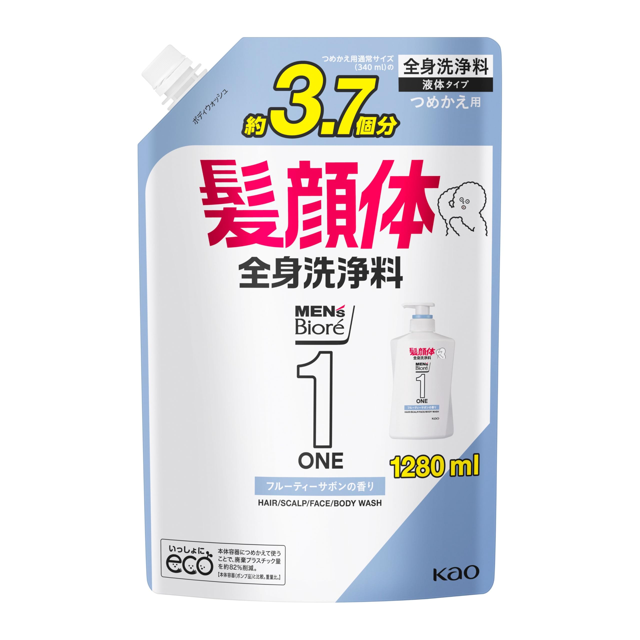 メンズビオレ ONE オールインワン 全身洗浄料 フルーティーサボンの香り つめかえ用 1280ml ボディウォッシュ