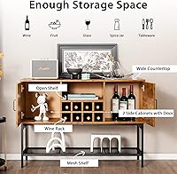 Vista 4 de Giantex Armario industrial para vino, aparador de bufé, armario de cocina independiente, estante de malla, armarios de 2 puertas, mesa consola