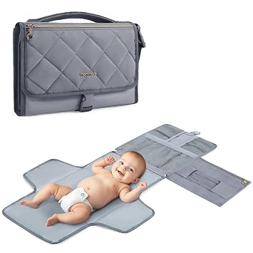 mommore Portable Changing Pad for Baby Newborn Water Resistance Detachable Travel Diaper Changing Mat with Wipes Pockets Padded Pillow Baby Essentials Gifts Grey