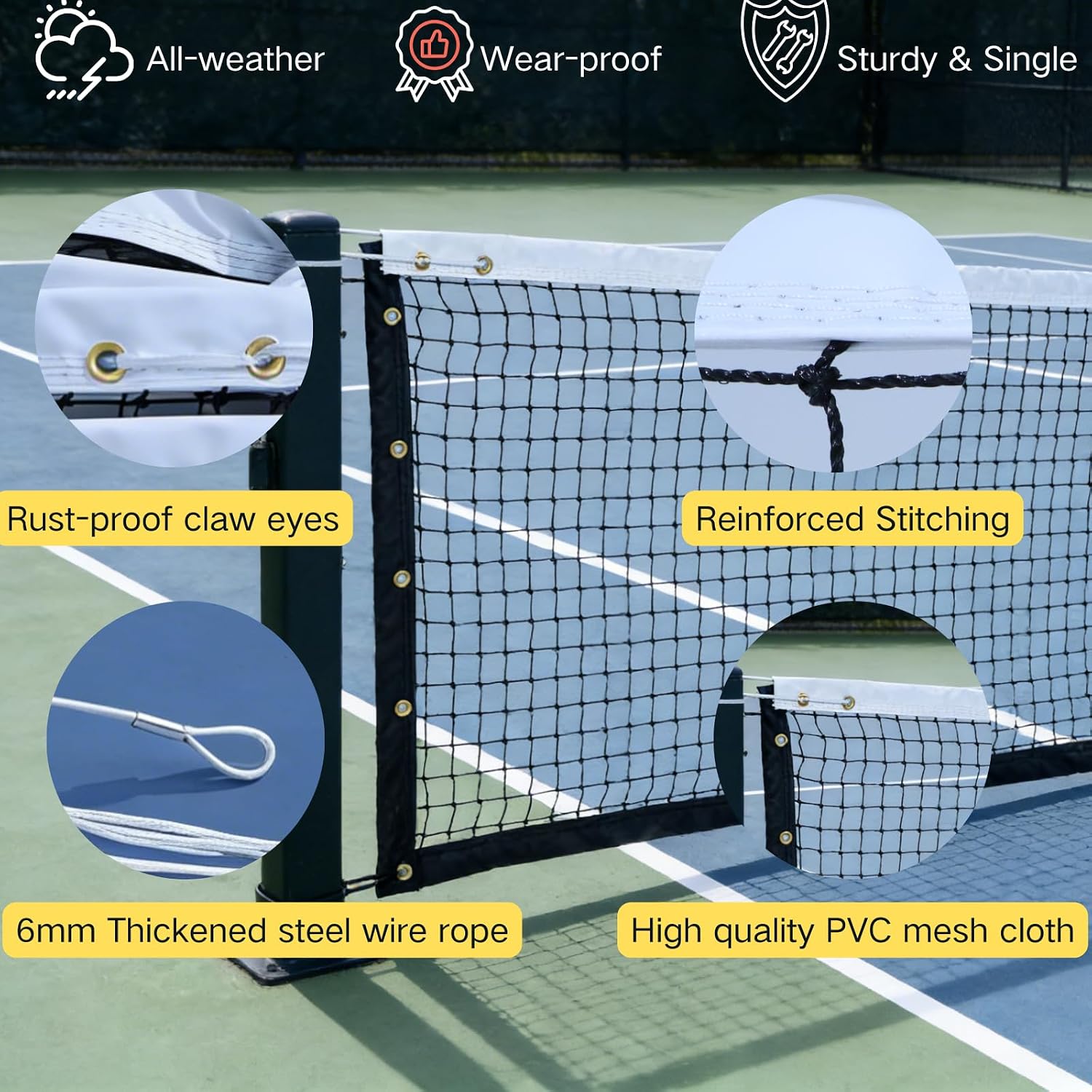 Professional Tennis Net 42ft x 3.5ft Single Layer | Heavy Duty Court Replacement with 6mm Cable & Complete Kit | UV/Waterproof, Value-Priced for Court Builders & Schools