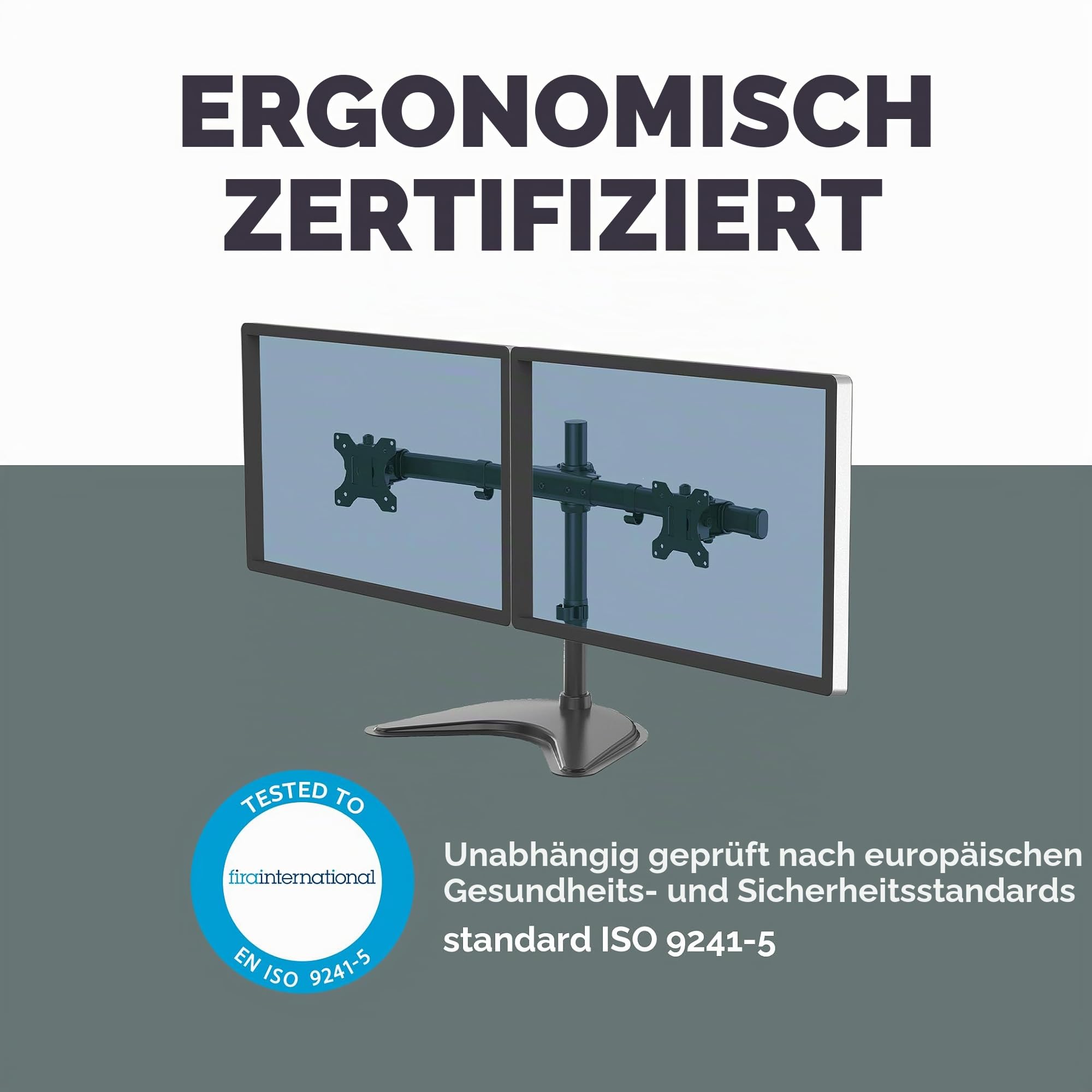 Fellowes Monitorarm Seasa mit Standfuß - höhenverstellbar - ergonomisch - für 2 Monitore bis je 68,5 cm (27 Zoll) - schwarz