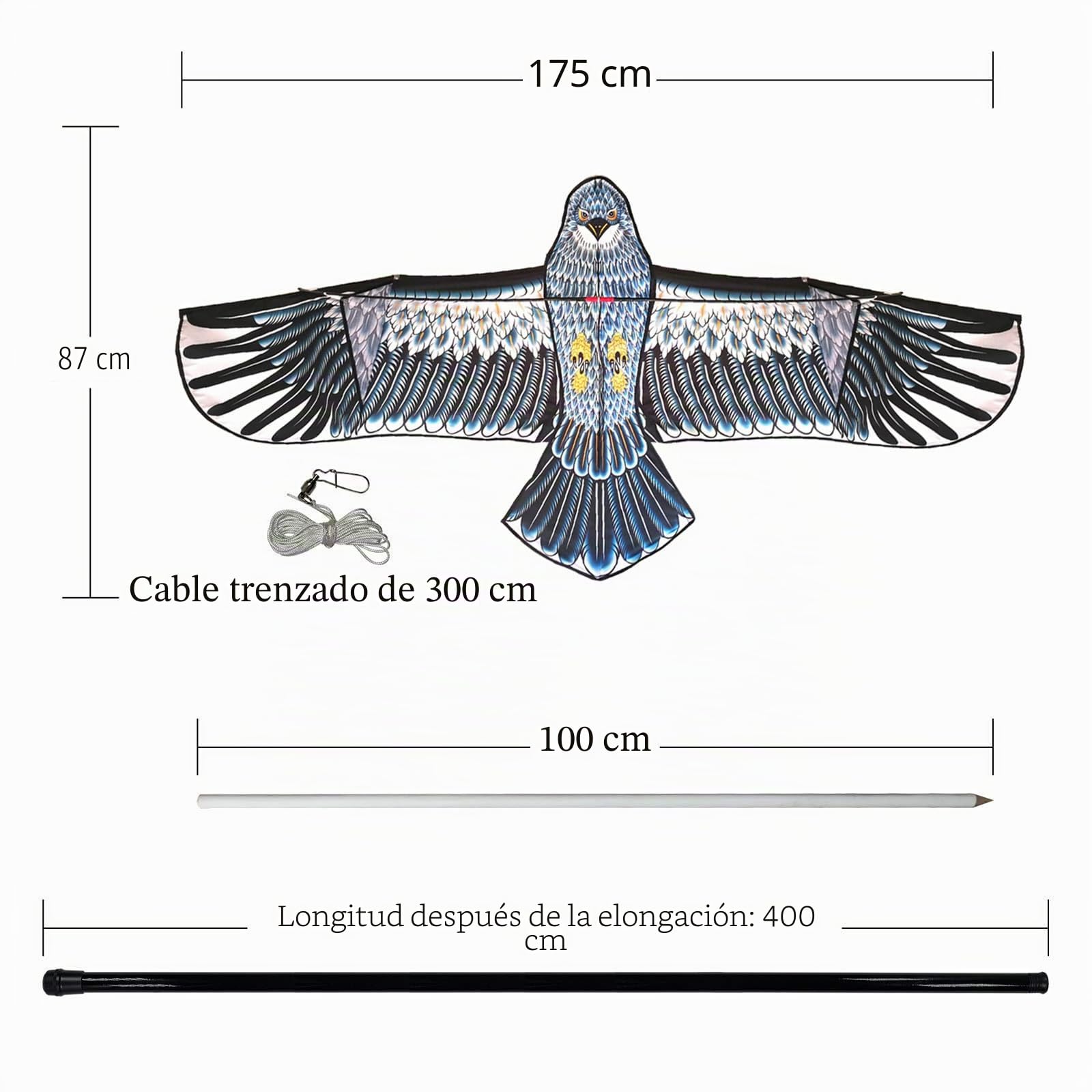 Espantapájaros Cometa Voladora Protector de Cultivos con Polo 4 m