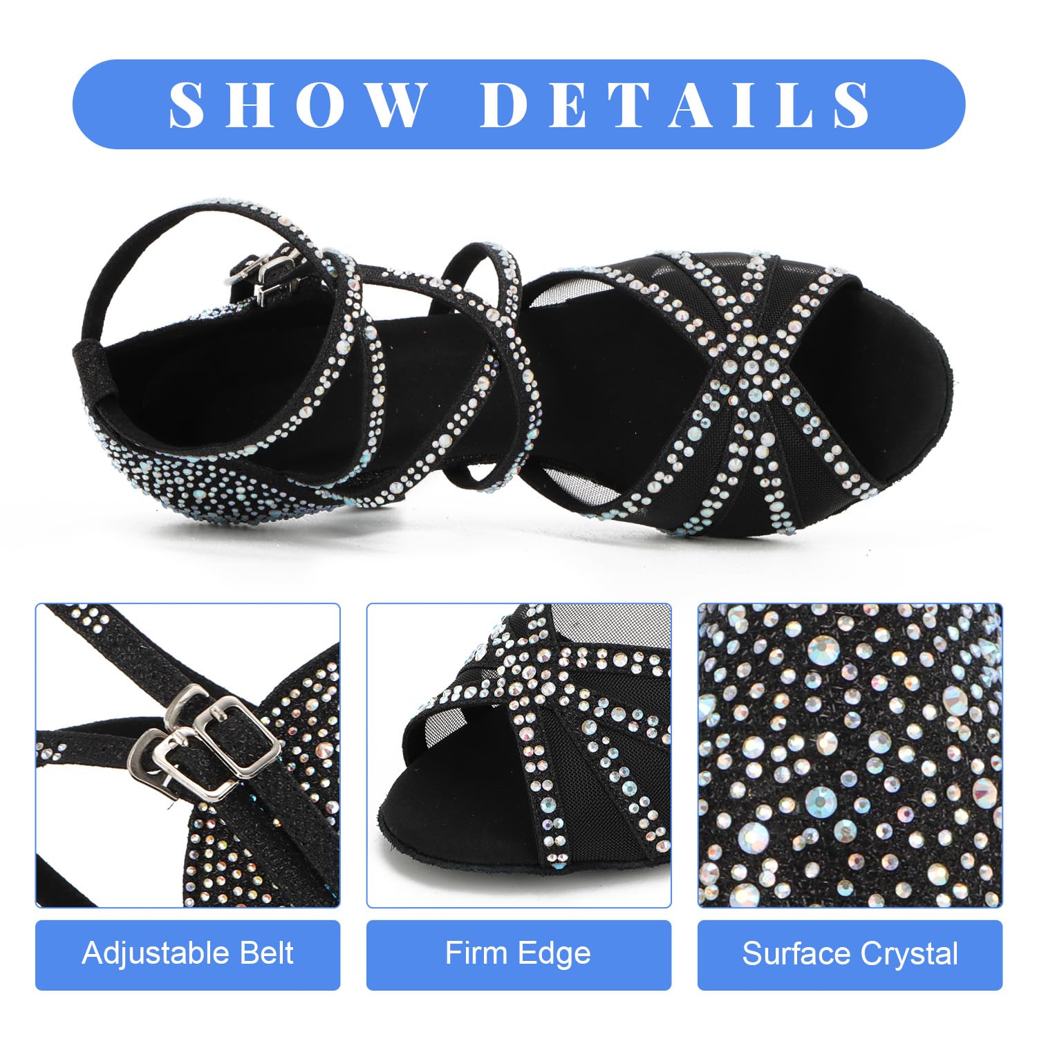 Scarpe da Ballo Latino Salsa con Strass Donna Scarpe da Ballo da Sala Tango Kizomba Bachata Danze al Coperto 1057-2