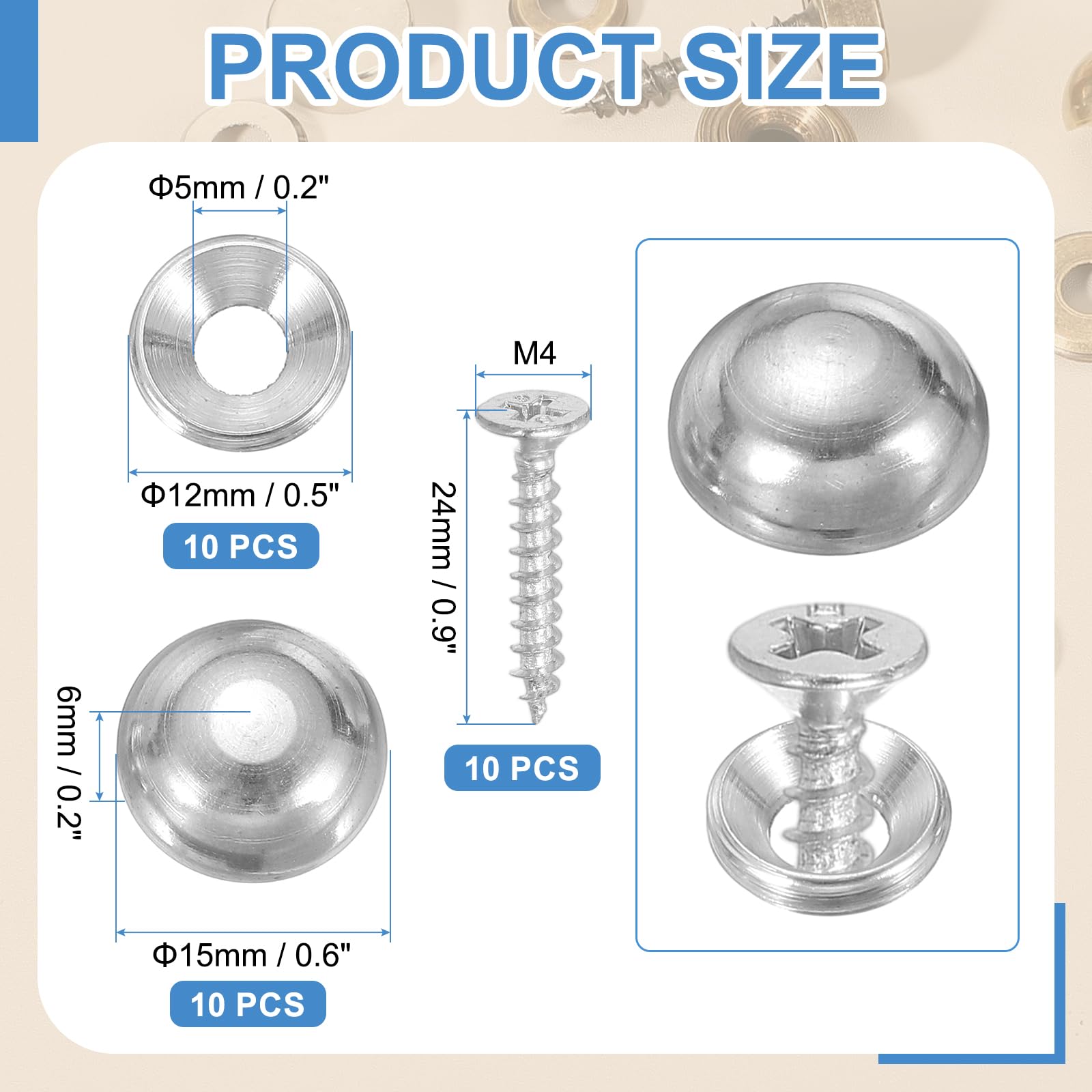 YELARXI Brass Decorative Screws with Caps, Mirror Screw Self Tapping Screws Decorative Cover - Image 2