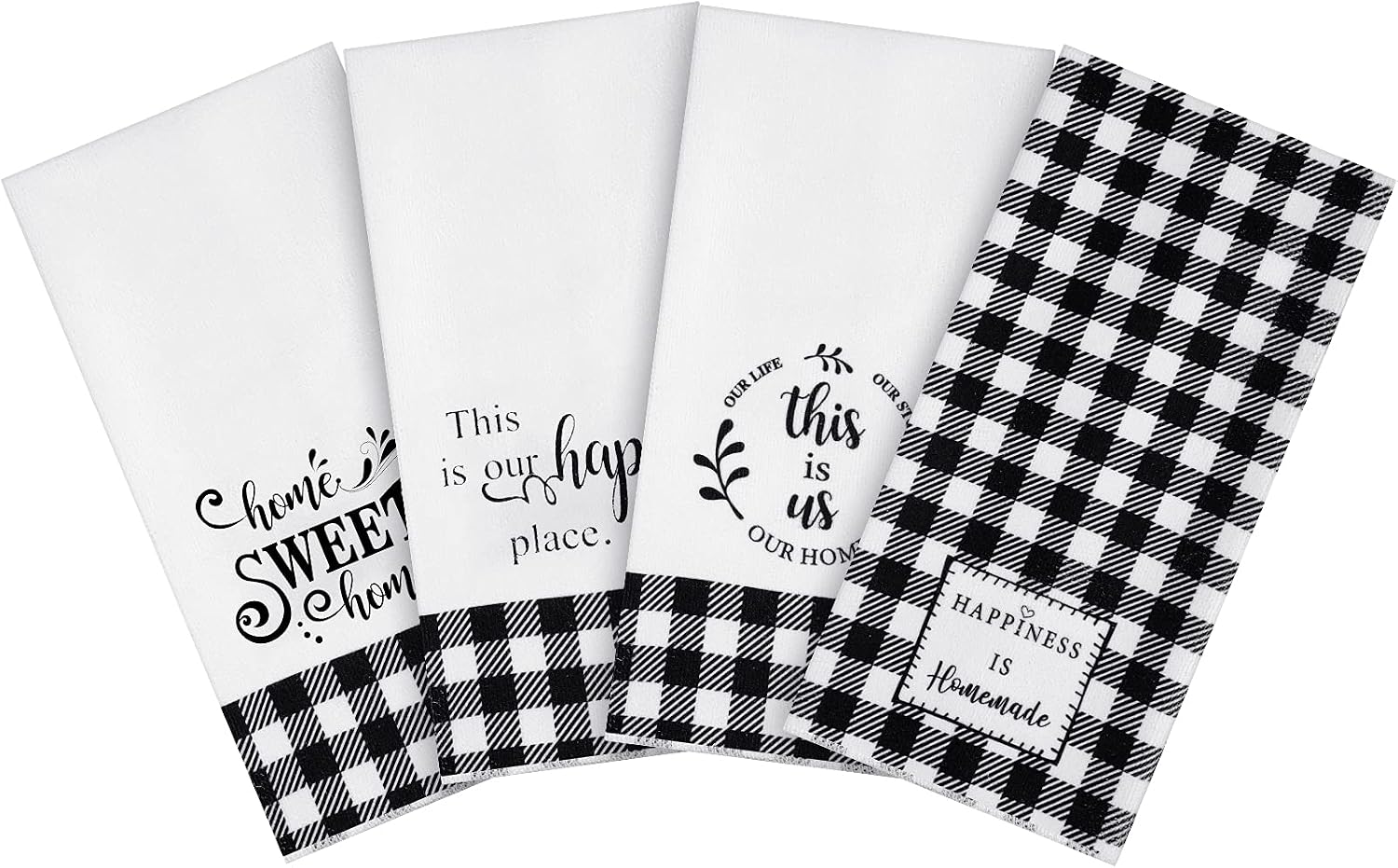 4 Pcs Kitchen Dish Towels Buffalo Check Plaid Farmhouse Hand Towel Ultra Absorbent Soft Quick Drying Dish Clothes Polyester Cleaning Cloth for Kitchen Home Supplies (Black White Plaid, Plaid Style)