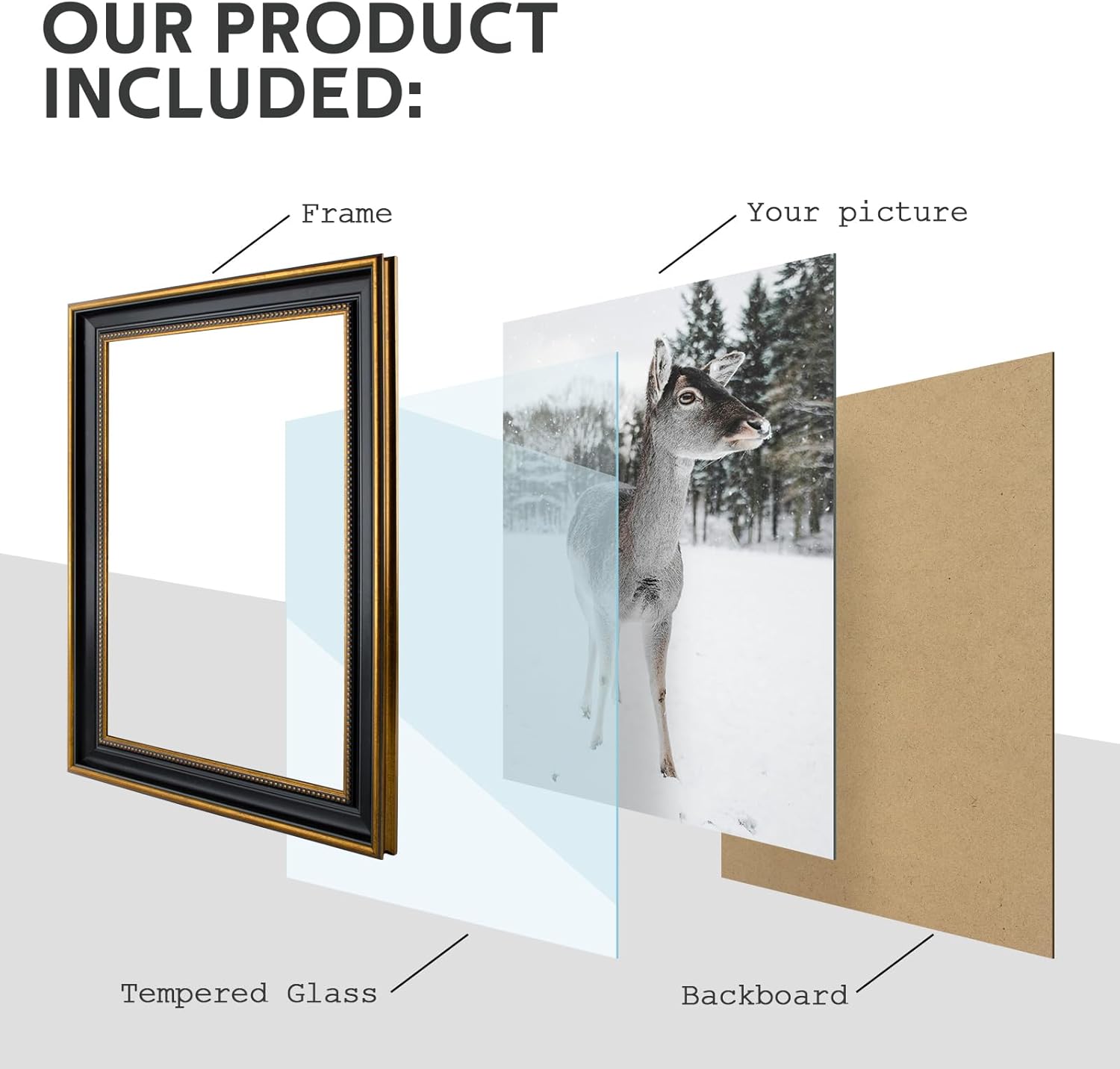 AUEAR,12x18 Picture Frame for 12x18 Photo Without Mat,Vintage Style,Wall Mounting (Black and Ornate Gold)