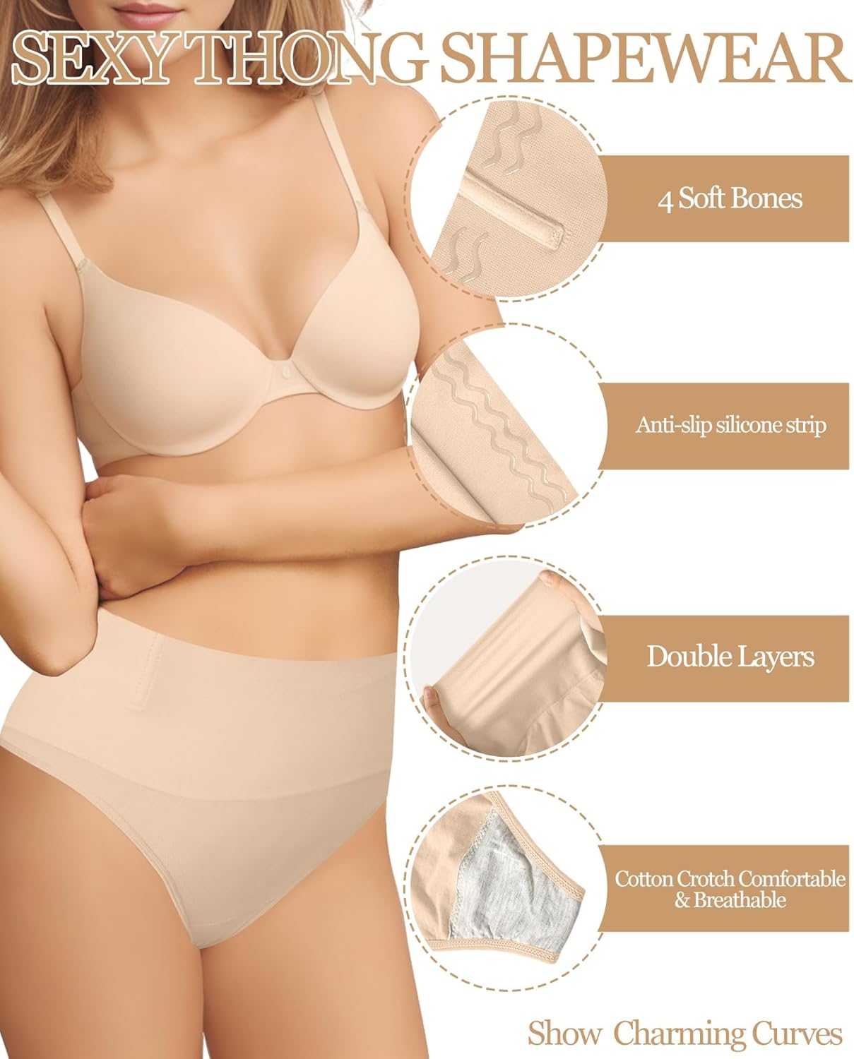 2 PACK Thong Shapewear Tummy Control, Shaping Seamless Underwear for Women, Body Shaper Tummy Control Panties Girdle - Image 3