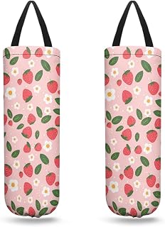 Plastic Bag Holder, Breathable 2 Pcs Plastic Bag Holder Portable Grocery Bag Holder Storage Organizer Shopping Trash Bag Grocery Bag Kitchen Decor Strawberry Design