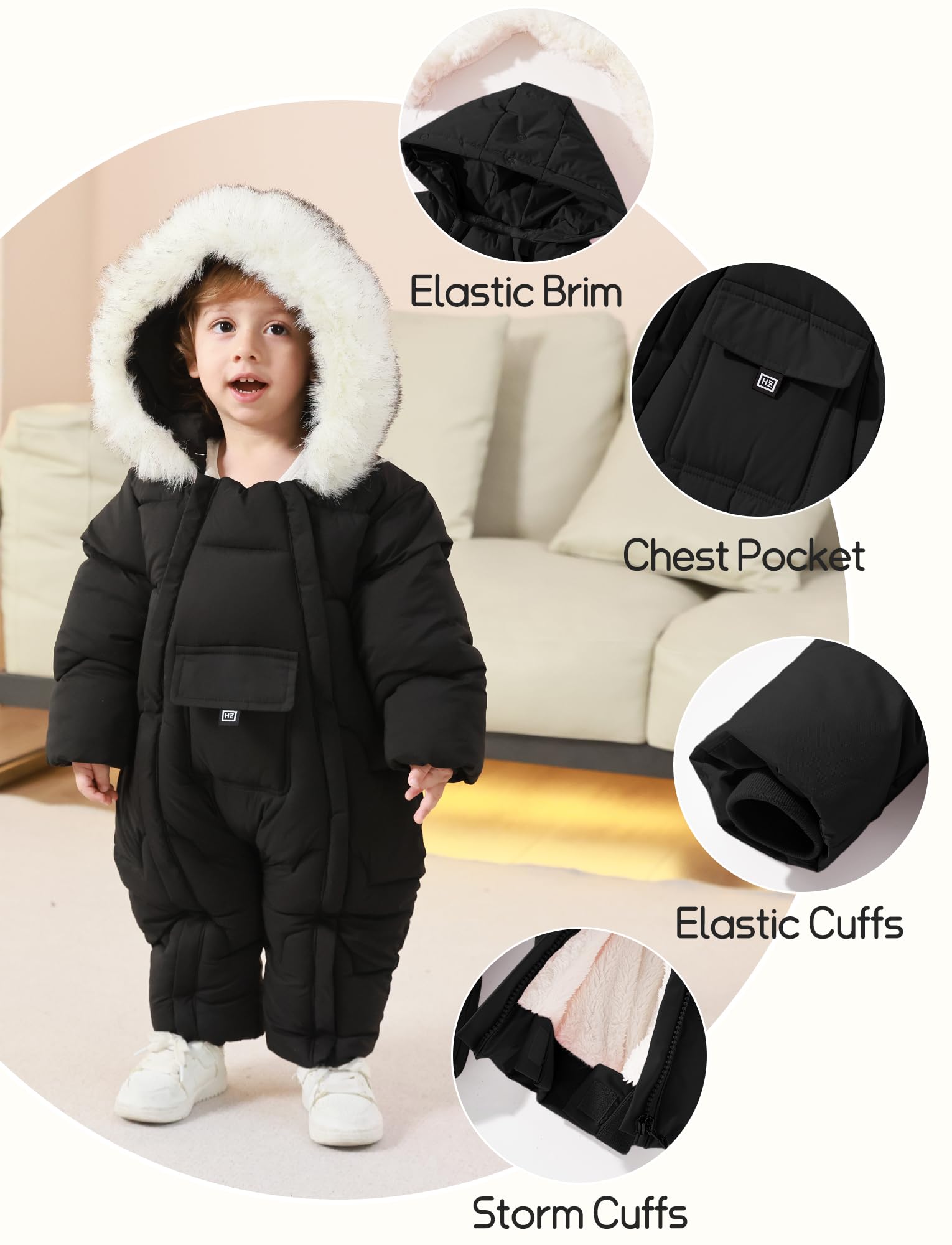 SEAUR Baby Schneeanzüge Winter Overall mit Kapuze Gefüttert Winteranzug Neugeborene Mädchen Jungen Warm Outfits 3 Monate-3 Jahre