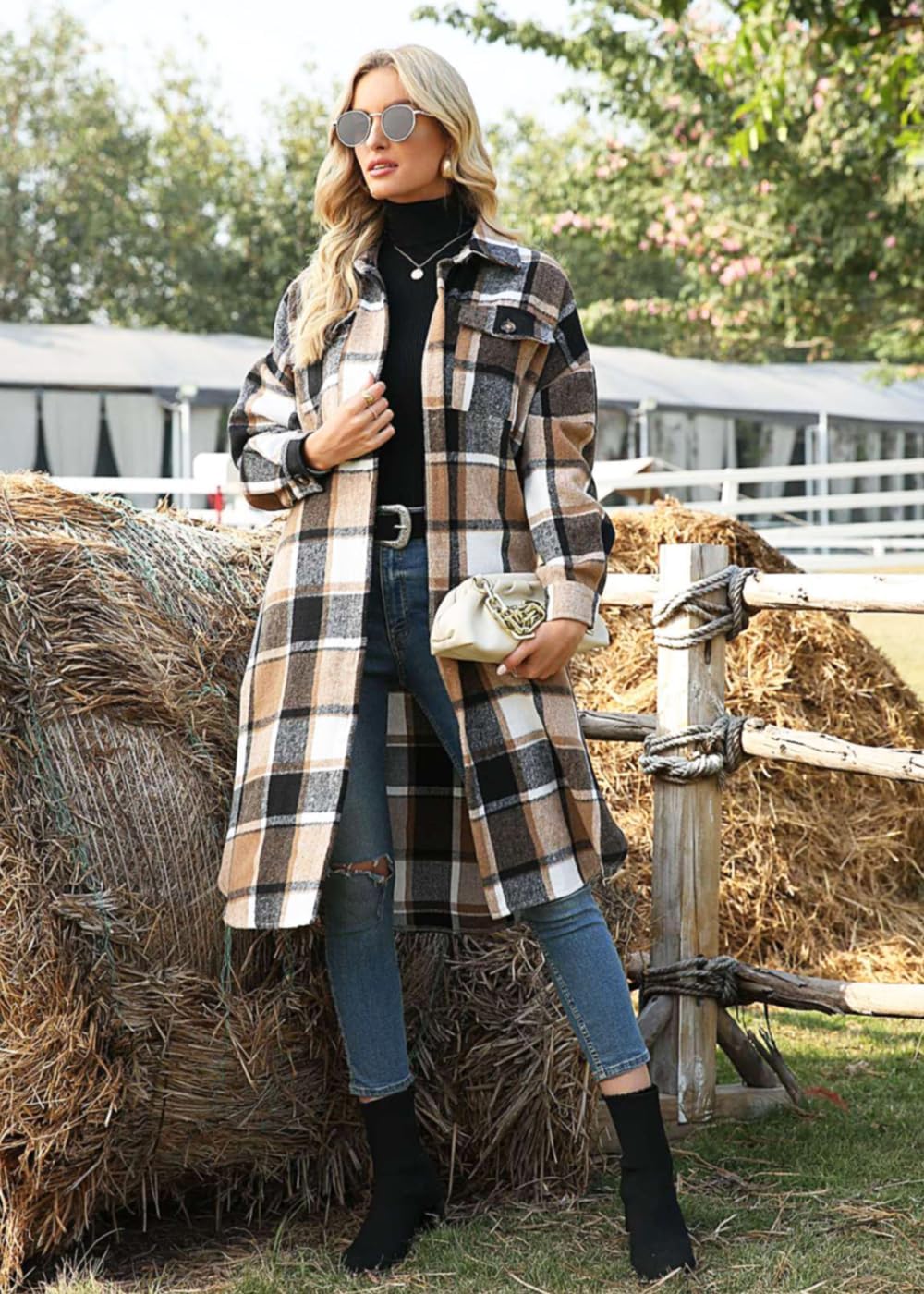 Women's 2025 Casual Flannel Plaid Shacket Long Sleeve Button Down Lapel Pocketed Jacket Shacket - image 3