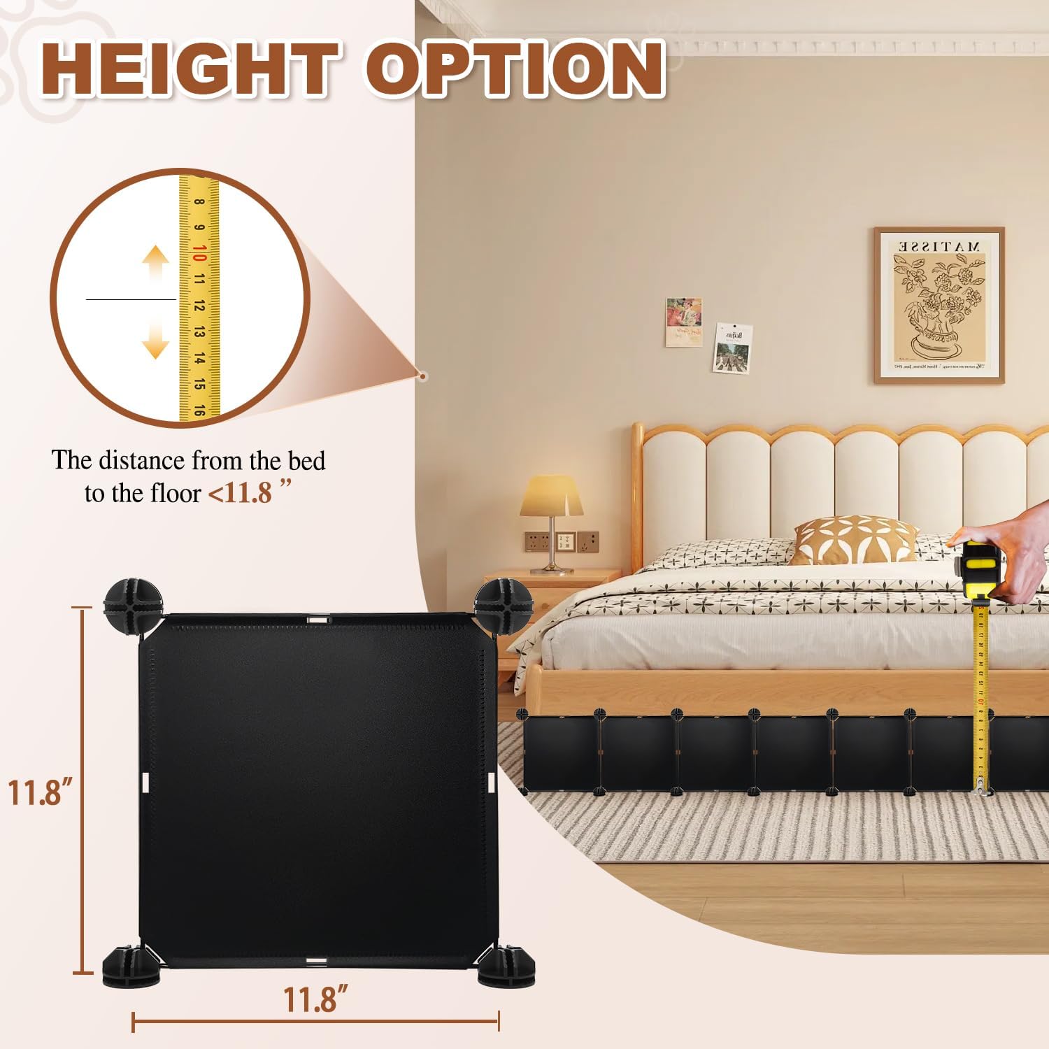 LEICHTEN 11.8" H x 166" L Total Under Bed Blocker for Pets, Adjustable Length Under Bed Blocker, Stops Pets Sneaking Under, Fits Queen, King Beds (Two Sides), Black