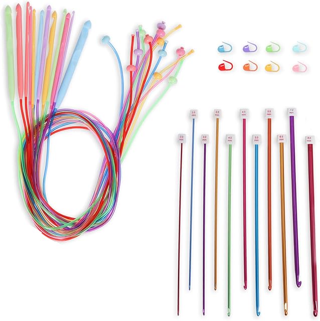 Tunisian Crochet Hooks Set 11Aluminum Afghan Crochet Hooks 2-8 mm with Blunt Needles 12 Plastic Cable Weave Knitting Needle 3.5-12 mm
