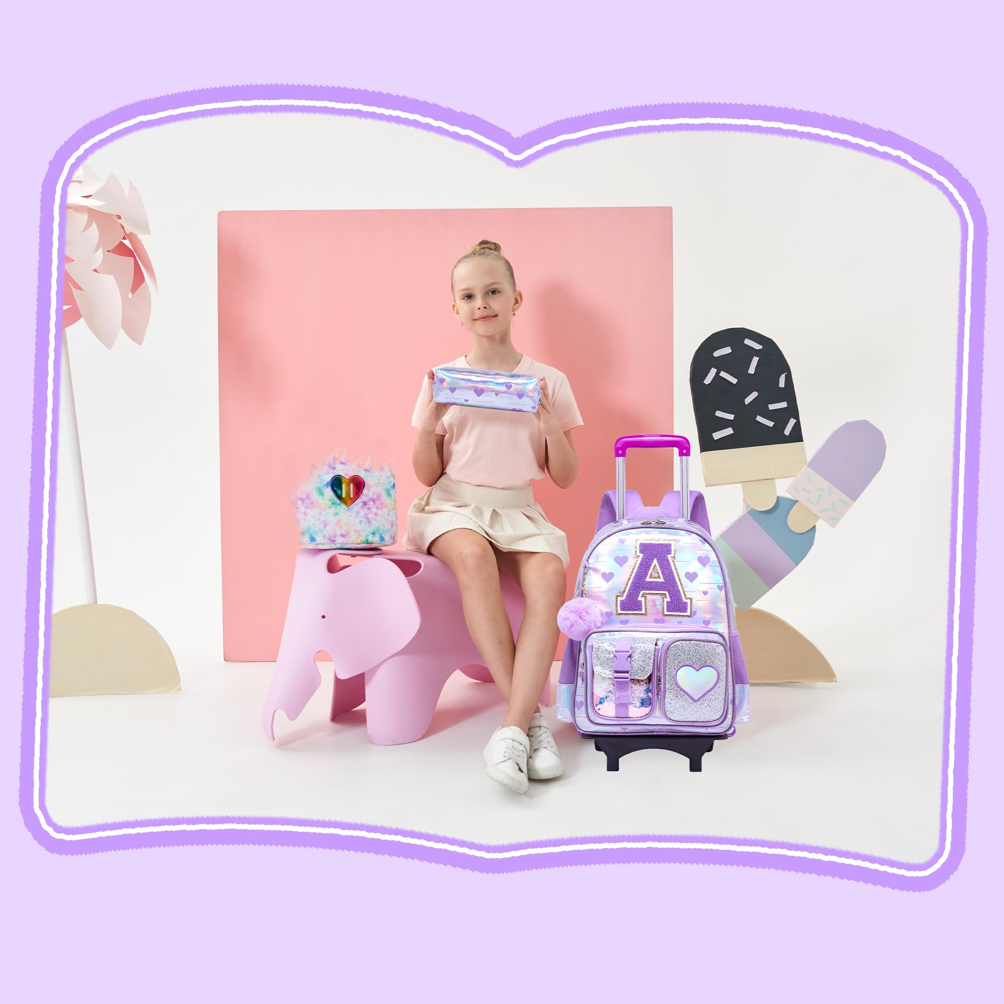 HTgroce Zaino Trolley Scuola Bambina Elementare Zaino con Ruote Scuola