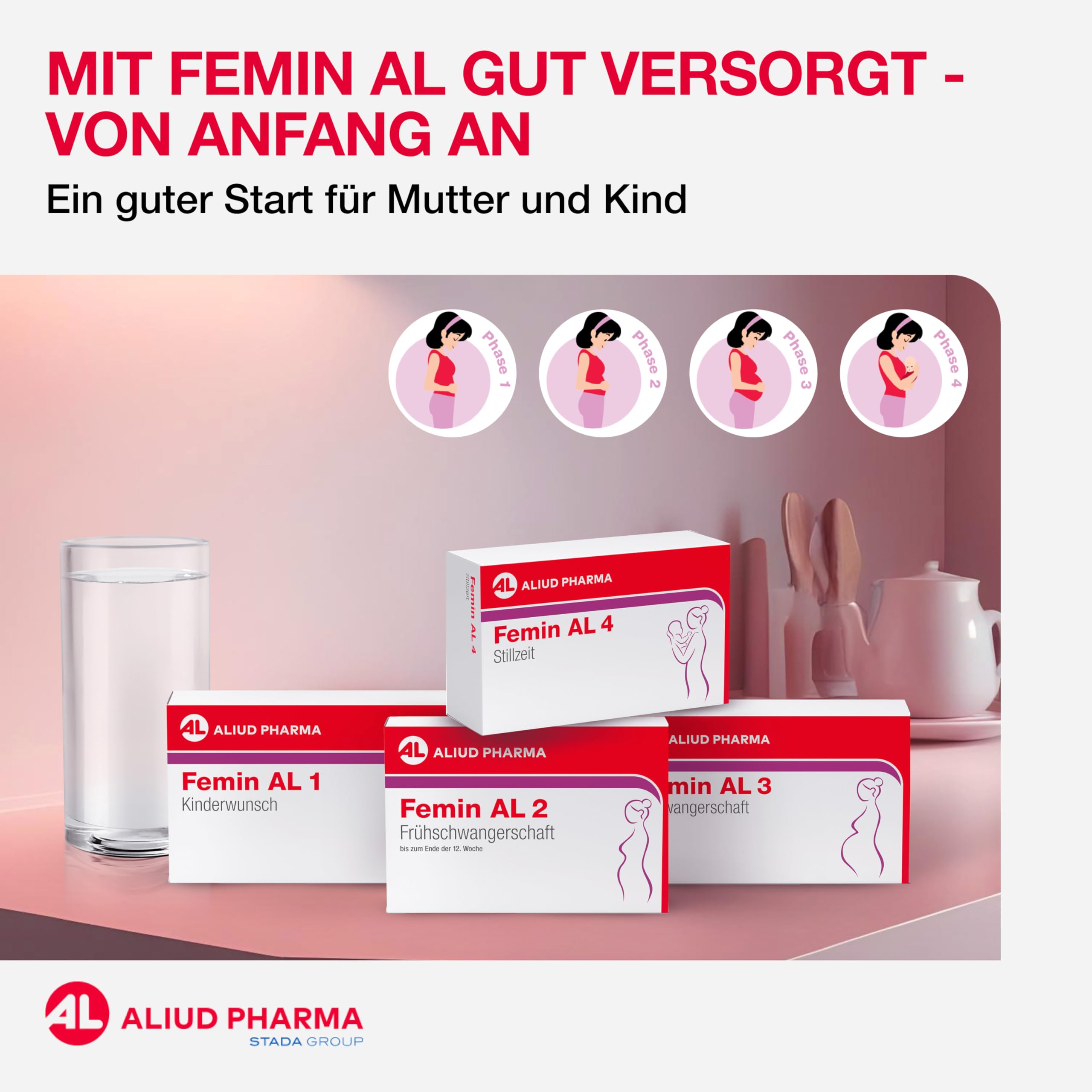 Femin AL 4 Stillzeit: Nahrungsergänzungsmittel für stillende Mama und Baby - L-Methylfolat/Folsäure & DHA Plus Vitamine & Mineralstoffe, unterstützt Blutbildung & Immunsystem, 90 Kapseln