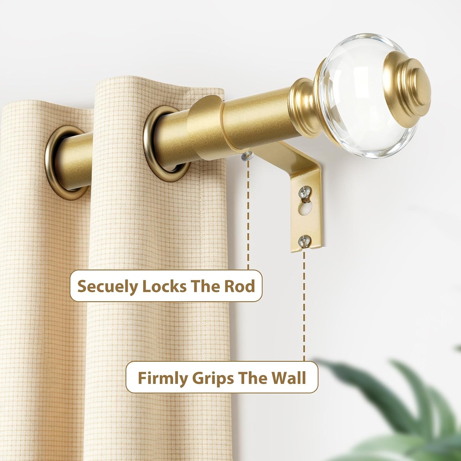 USFOOK Gold Curtain Rods, Decorative Drapery Rod for Windows 48 to 84 image 2