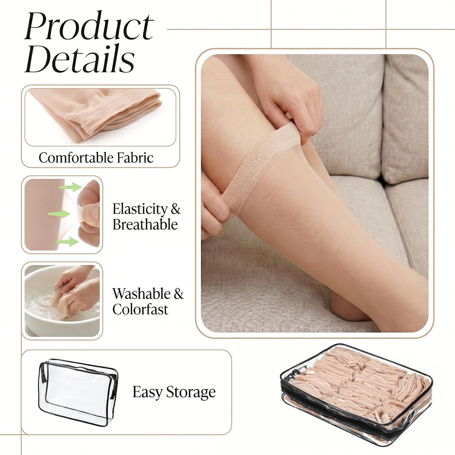 50 Pairs Knee High Stockings for Women, Sheer Knee Stockings Bulk | for Women Nylon Knees Highs Pantyhose Socks with PVC Makeup Bag for Lady