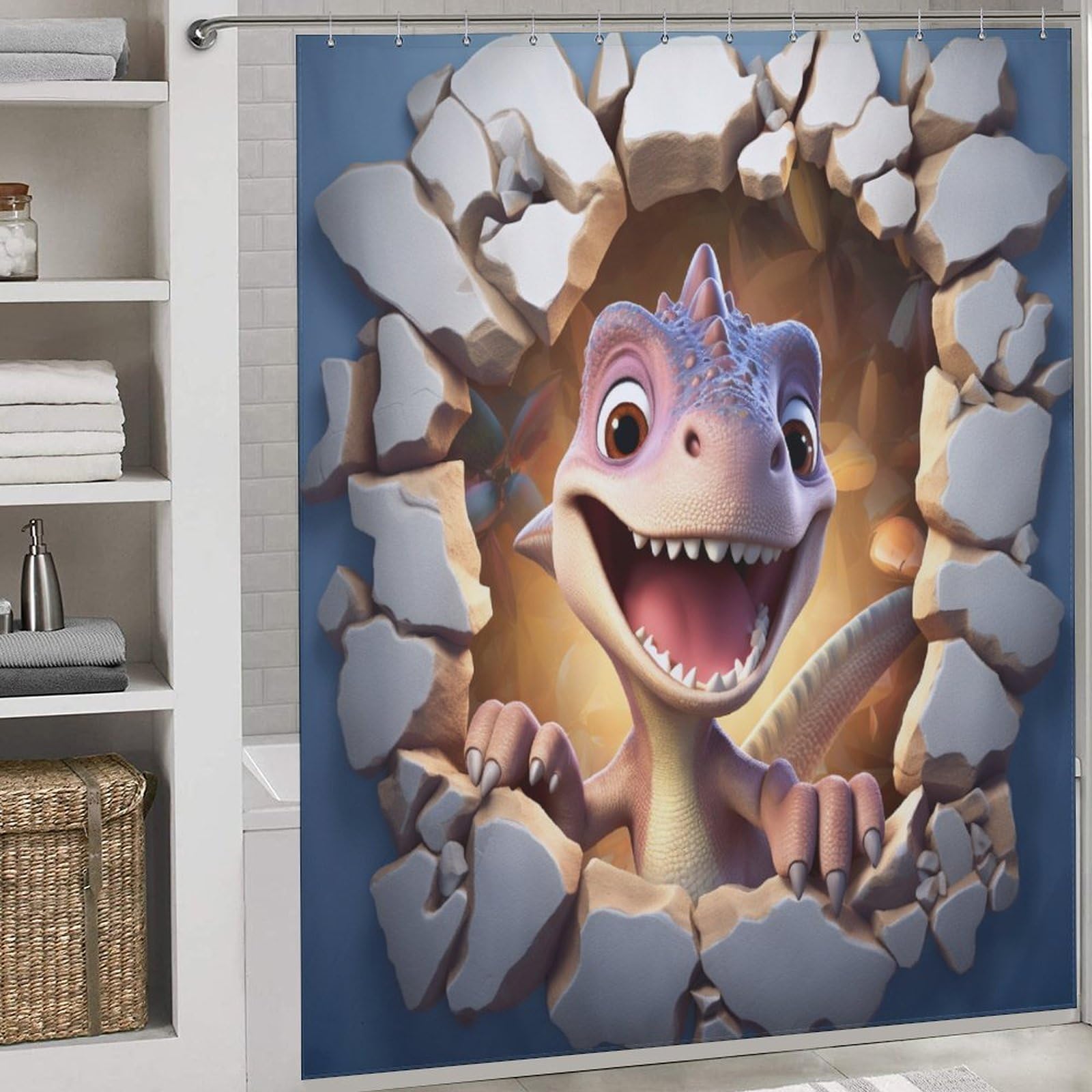 Rideau de douche dinosaure anti-moisissure en tissu imperméable et lavable en machine