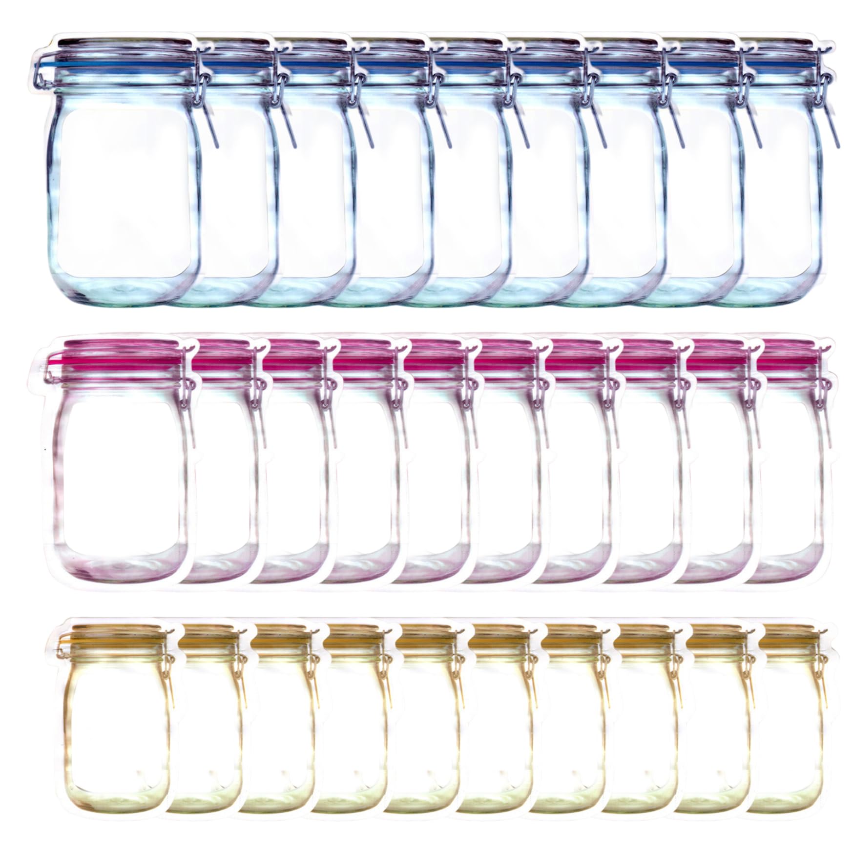 Mason Jar Bags 30Pcs, 150ml-1000ml Reusable Food Storage Bags Leak-Proof