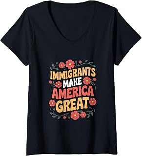 Womens Immigrants Make America Great Retro Floral V-Neck T-Shirt