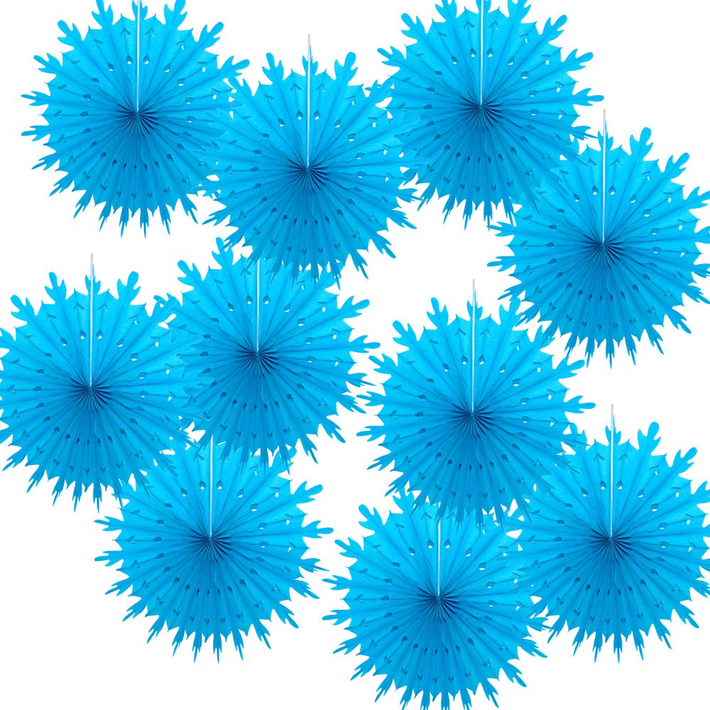 Time to Sparkle 14"(35cm)-10pcs Hanging Fans Tissue Paper Fan Paper Flowers Baby Shower Birthday Wedding Snowflake Christmas | Fan-aqua Blue |