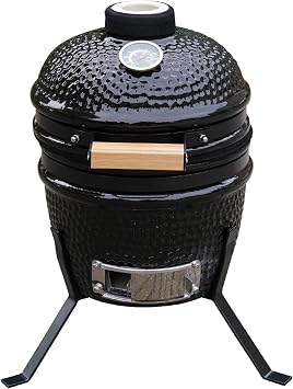 Alivio Kamado 13" Ceramic Mini BBQ Grill Smoker Egg Charcoal Cooking Oven, Portable Oven and Smoker with Stand Black