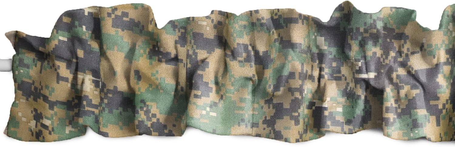 Zen Creative Designs Cotton Camouflage Print Sleeve Topper Window Valance Top Bottom Ruffle Home Décor Bedroom Nursery Kitchen Window (144" Wide x 9" Tall, Pixel Jungle)