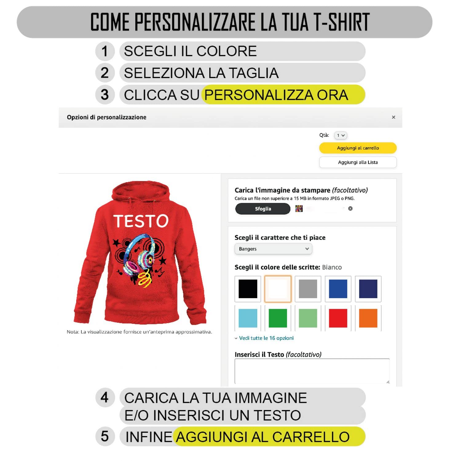 Felpa con cappuccio personalizzata - felpa personalizzabile con cappuccio uomo/donna cotone tinta unita - con testo - foto e grafiche personalizzate