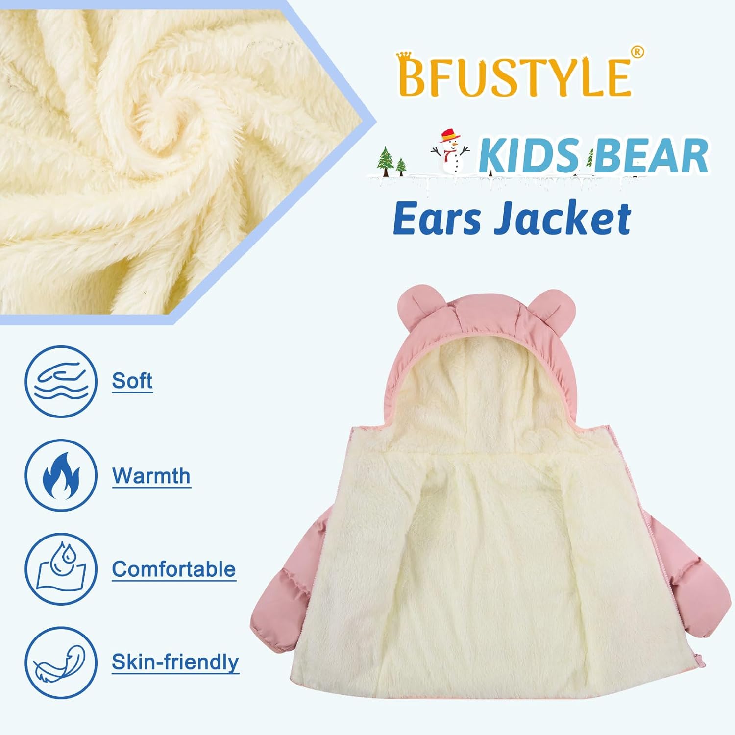 BFUSTYLE Baby Toddler Coat Boys Girls Bear Ear Hooded Puffer Jacket for kids 6M-5T - Image 5