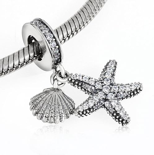 Miniatura 3 de Abalorio de plata de ley 925 con diseño de estrella de mar del océano y mar con diseño de estrella de estrella de aniversario para pulsera Pandora