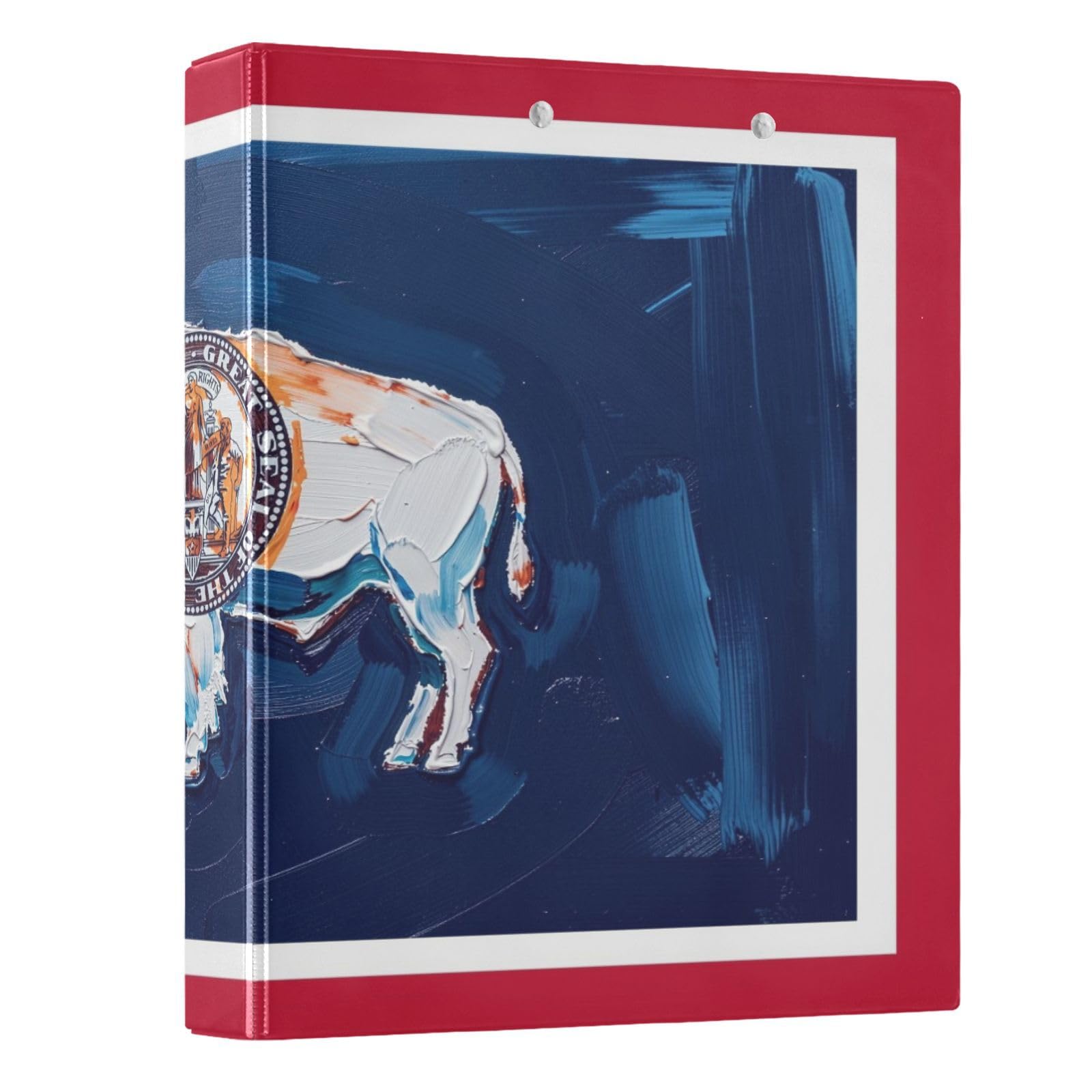Peystean - Raccoglitore ad anelli rotondo a D da 3,8 cm, con portablocco integrato, copertina rigida stampata su un lato, confezione da 2 bandiere del Wyoming con pittura a olio