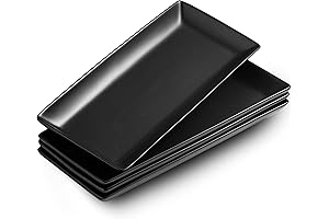 LAUCHUH Black Ceramic Serving Platter Tray - 14 Inch Rectangular Dish for...