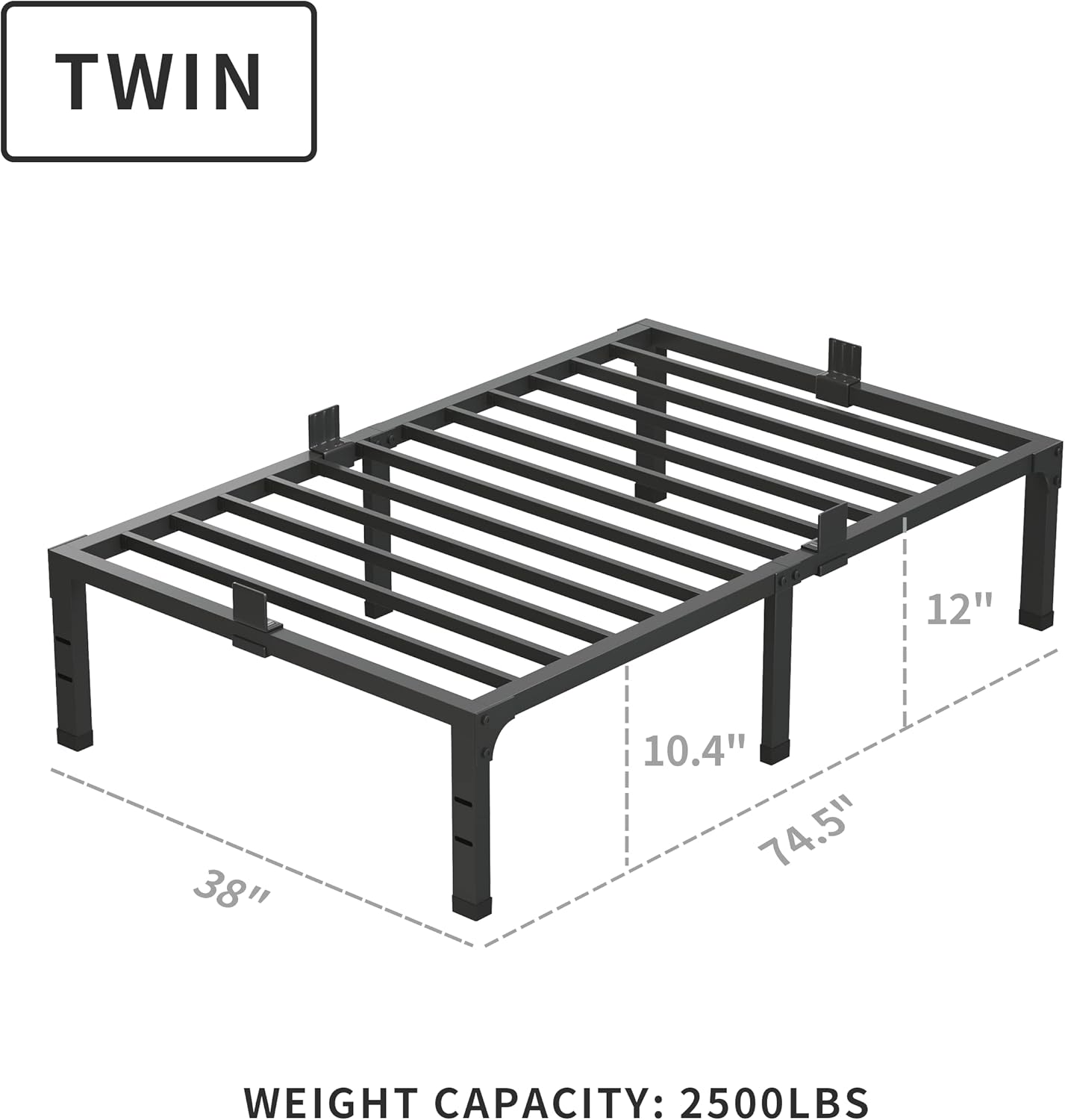 MAF 12 Inch Twin Bed Frames with Mattress Slide Stopper Black Heavy Duty Metal Platform Bed Frame Steel Slat Support, No Box Spring Needed, Noise Free, Easy Assembly