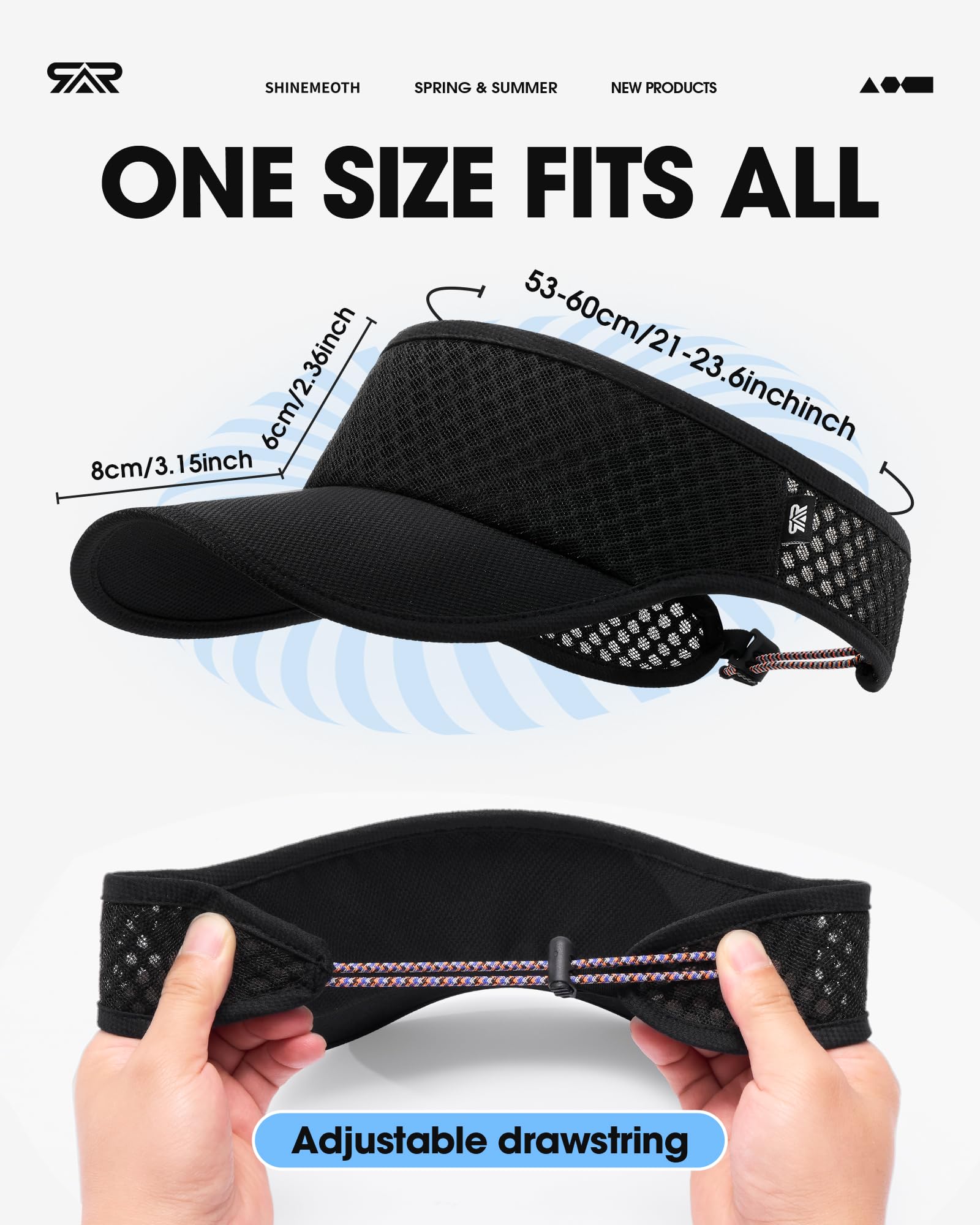 SUNMECI Mesh Breathable Sports Visor - Men Women Adjustable Lightweight Quick Dry Sun Hat for Tennis, Golf, Running - 3