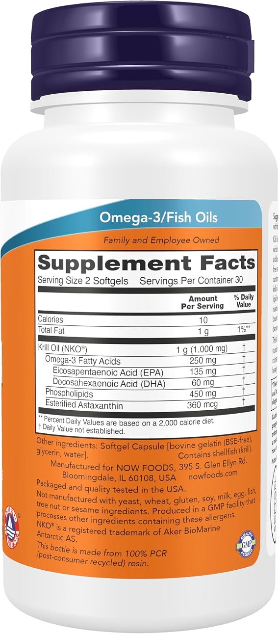 NOW Foods Supplements, Neptune Krill Oil 500 mg, Phospholipid-Bound Omega-3, Cardiovascular Support*, 60 Softgels